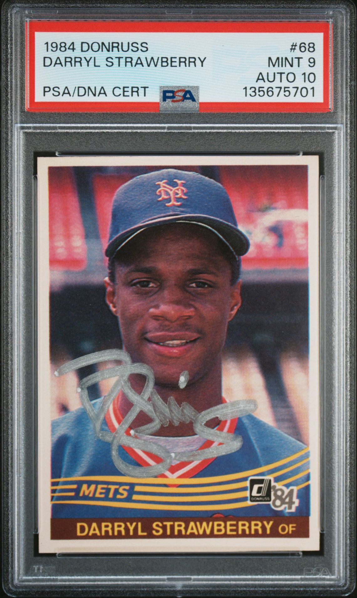 Darryl Strawberry 1984 Donruss Signed Baseball Rookie Card #68 Graded PSA 9 Auto 10 Cert #135675701