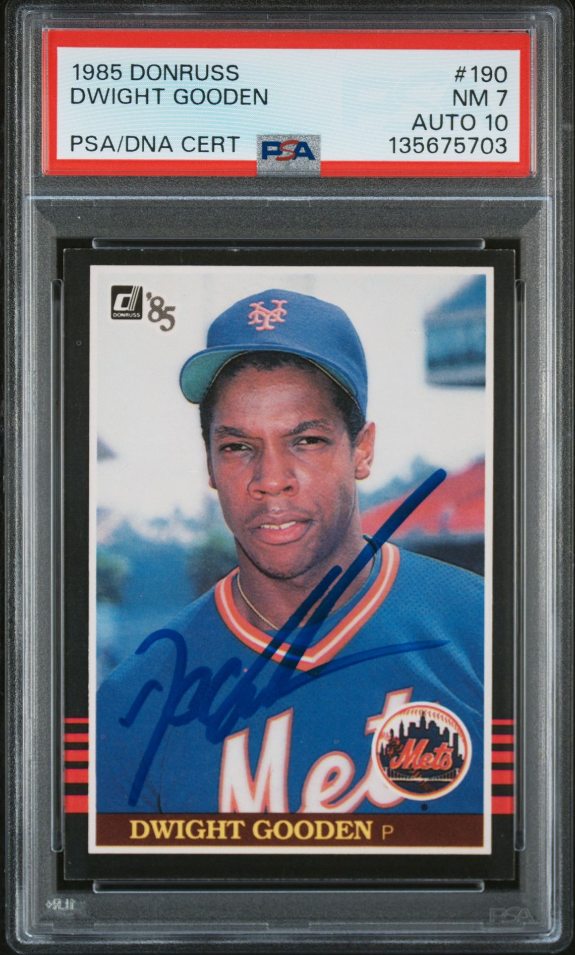 Dwight Gooden 1985 Donruss Signed Baseball Rookie Card #190 Graded PSA 7 Auto 10 Cert #135675703