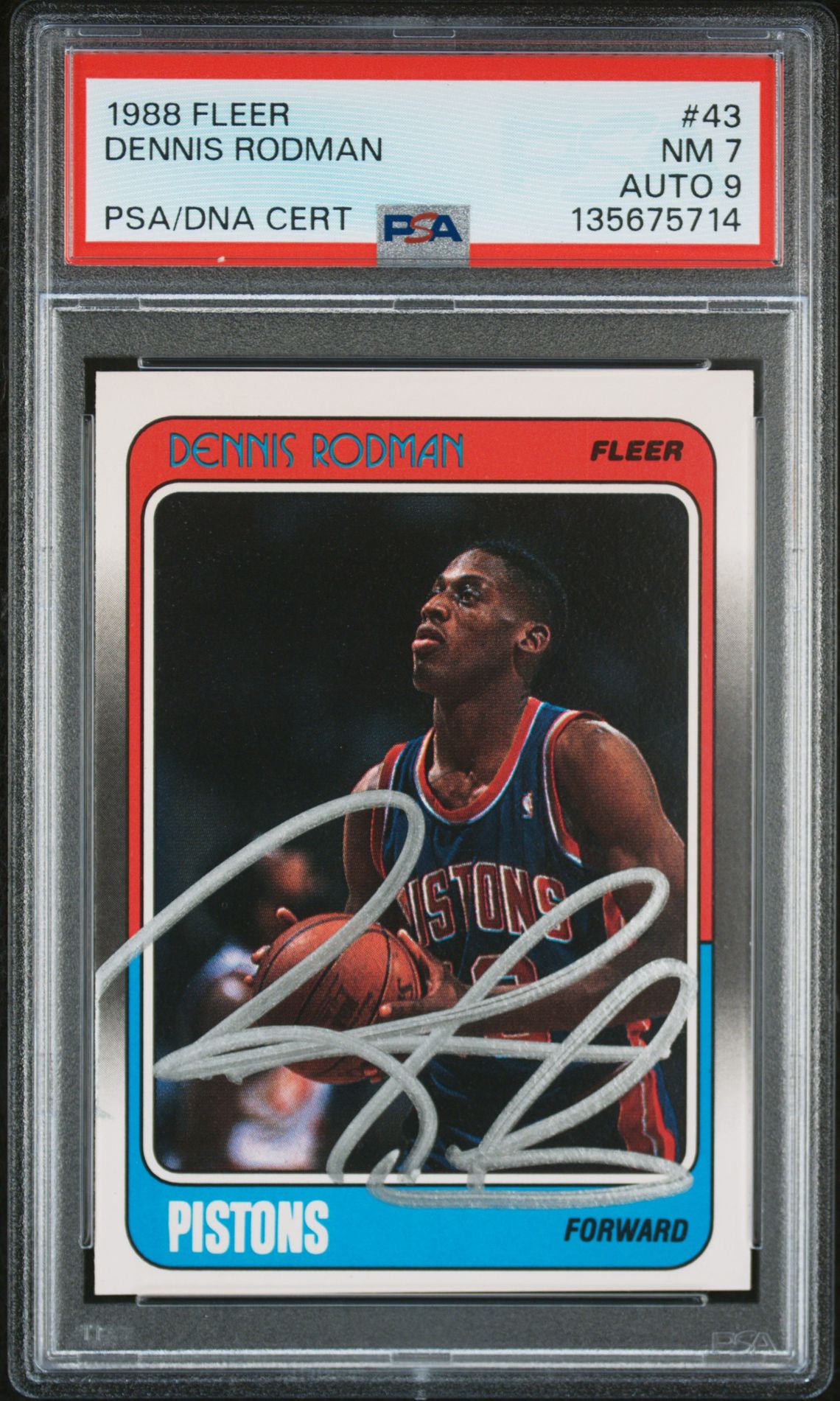 Dennis Rodman 1988 Fleer Signed Basketball Rookie Card #43 Graded PSA 7 Auto 9 Cert #135675714