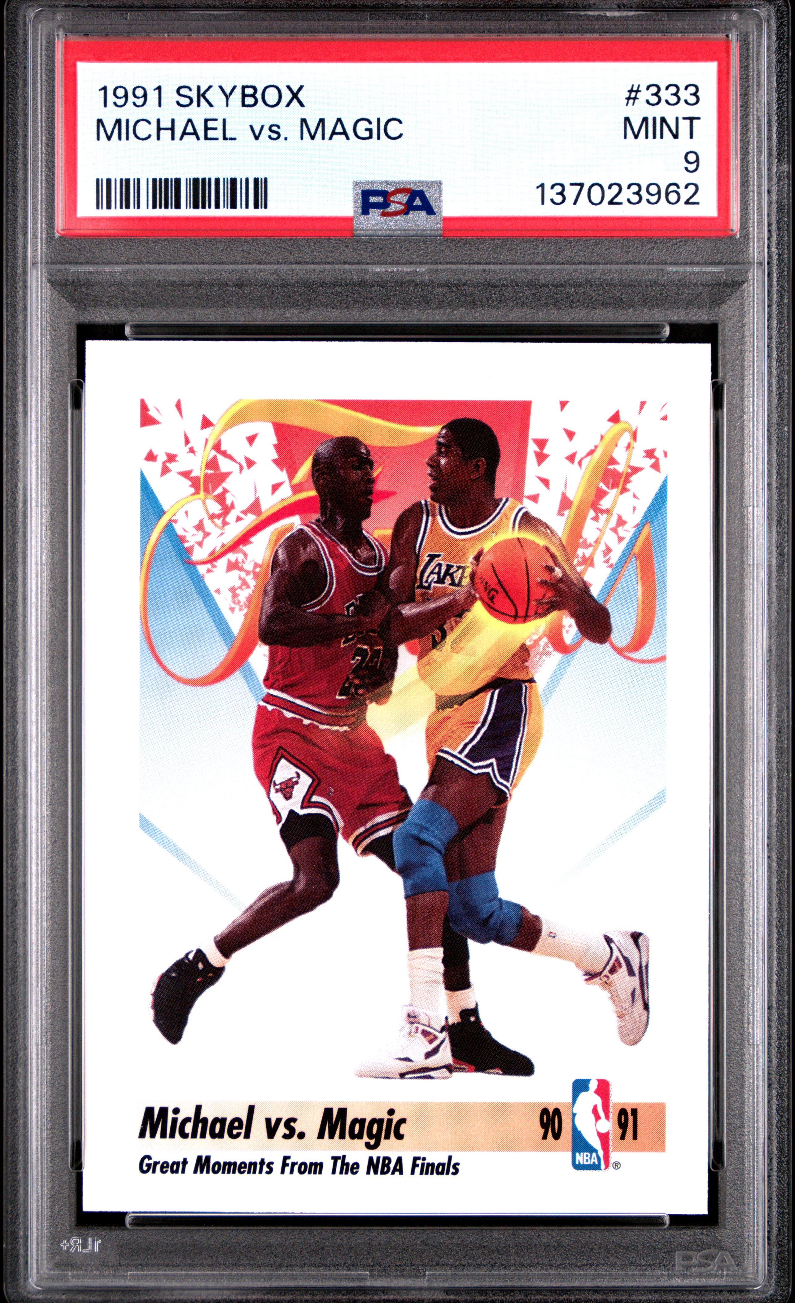 Michael Jordan vs Magic Johnson 1991 SkyBox Chicago Bulls Los Angeles Lakers Basketball Card #333 Graded PSA 9 Cert #137023962