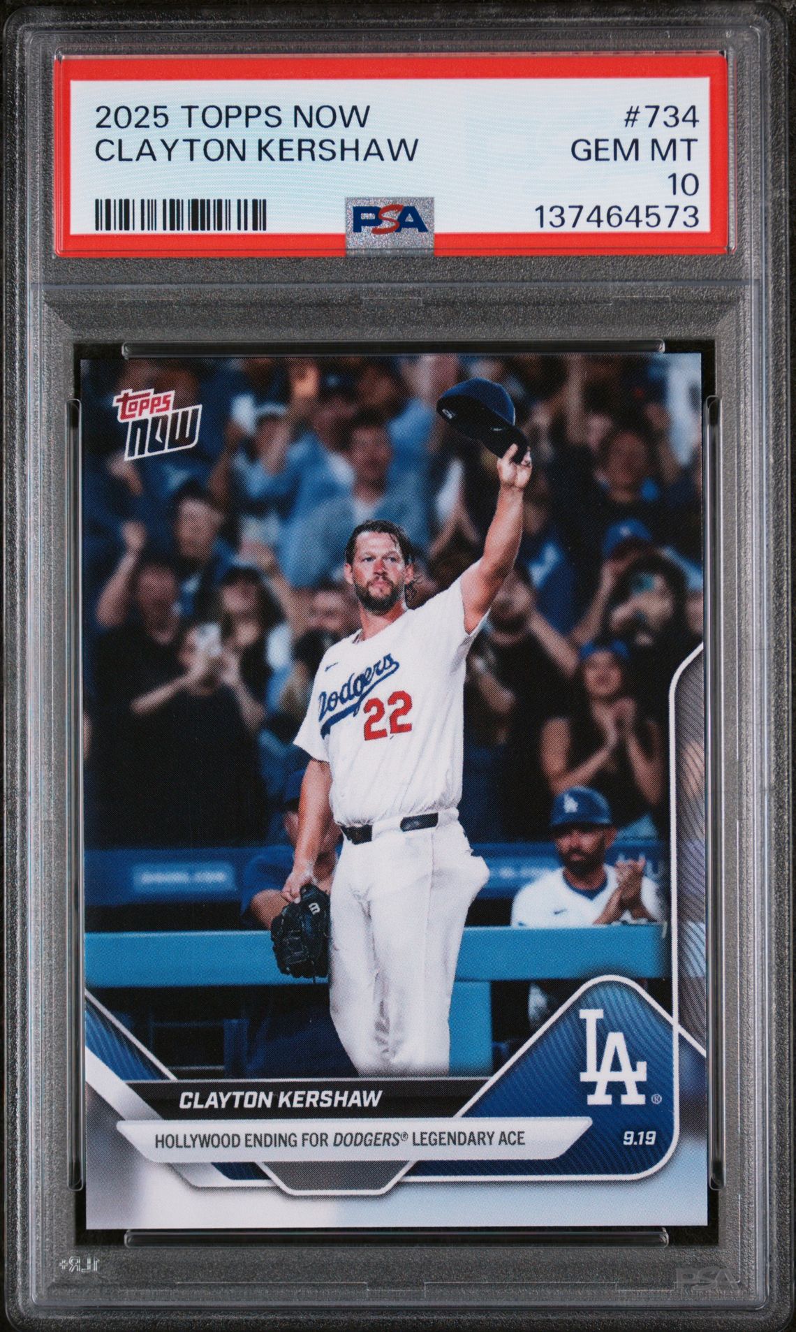 Clayton Kershaw 2025 Topps Now Last Game Baseball Card #734 Graded PSA 10 Cert #137464573