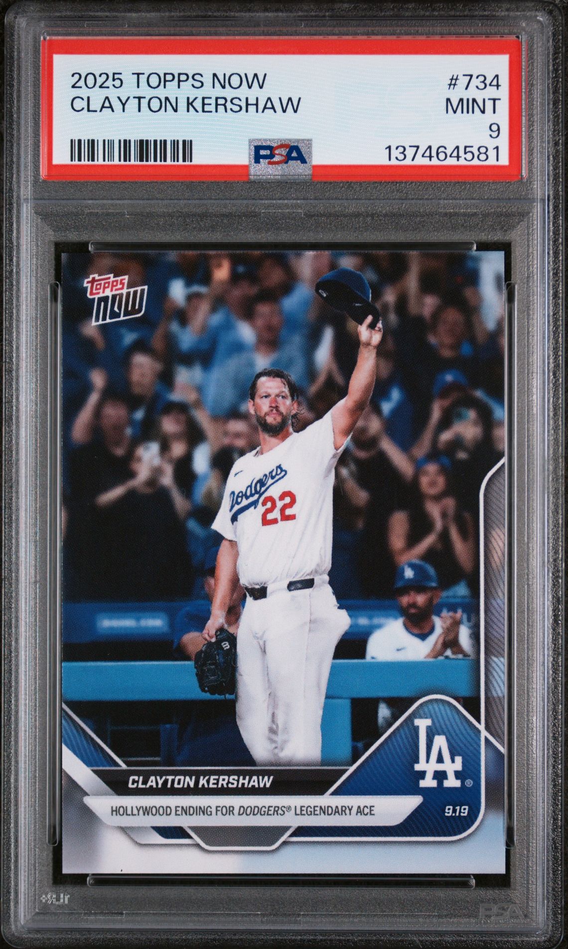 Clayton Kershaw 2025 Topps Now Last Game Baseball Card #734 Graded PSA 9 Cert #137464581