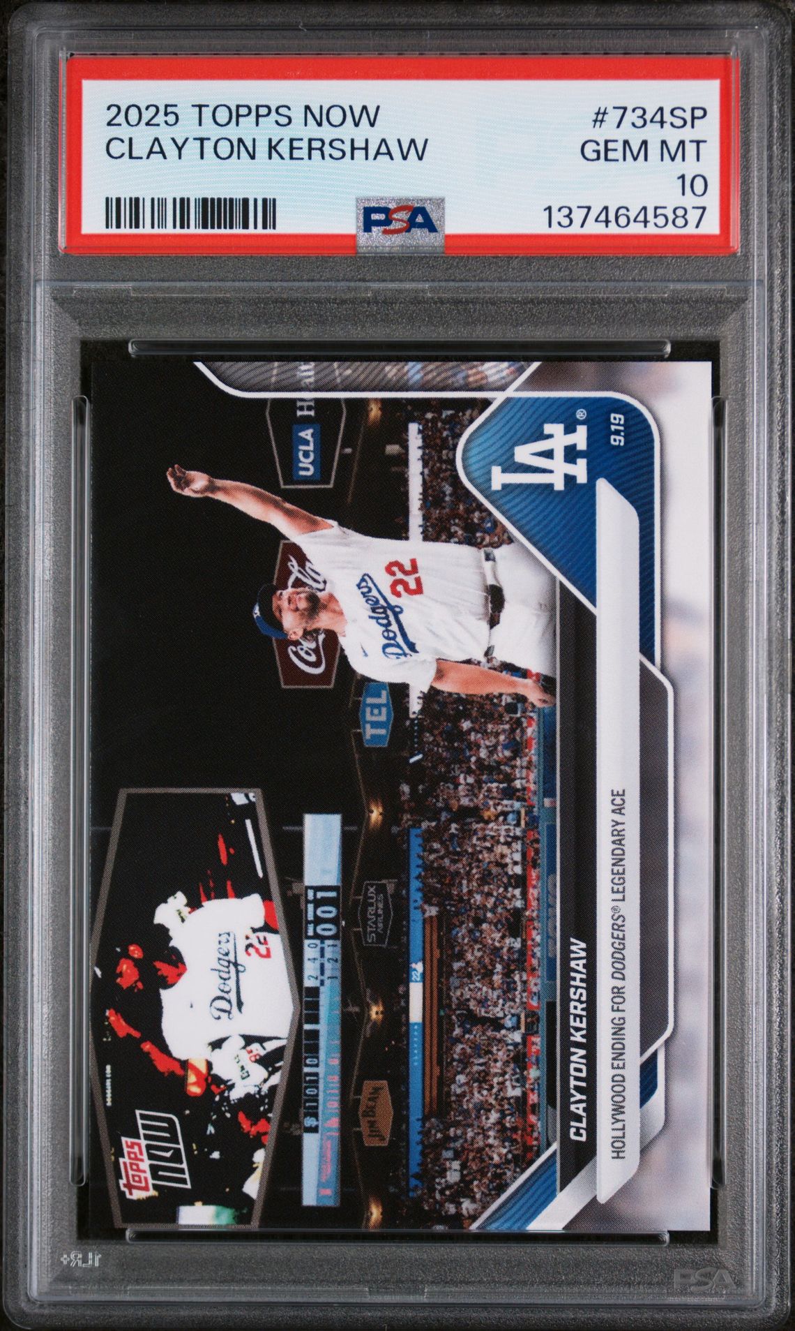Clayton Kershaw 2025 Topps Now Last Game SP Baseball Card #734SP Graded PSA 10 Cert #137464587
