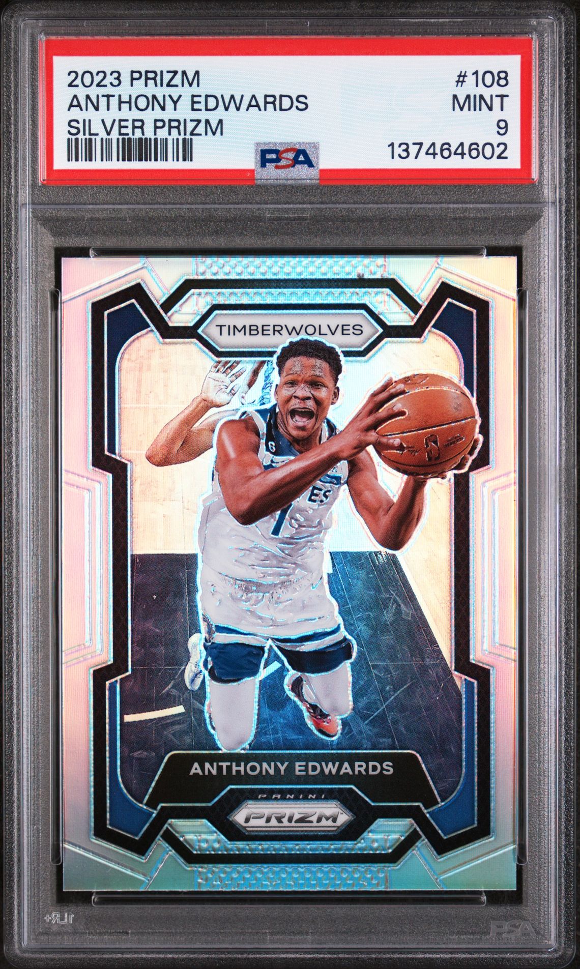Anthony Edwards 2023 Prizm Silver Basketball Card #108 Graded PSA 9 Cert #137464602