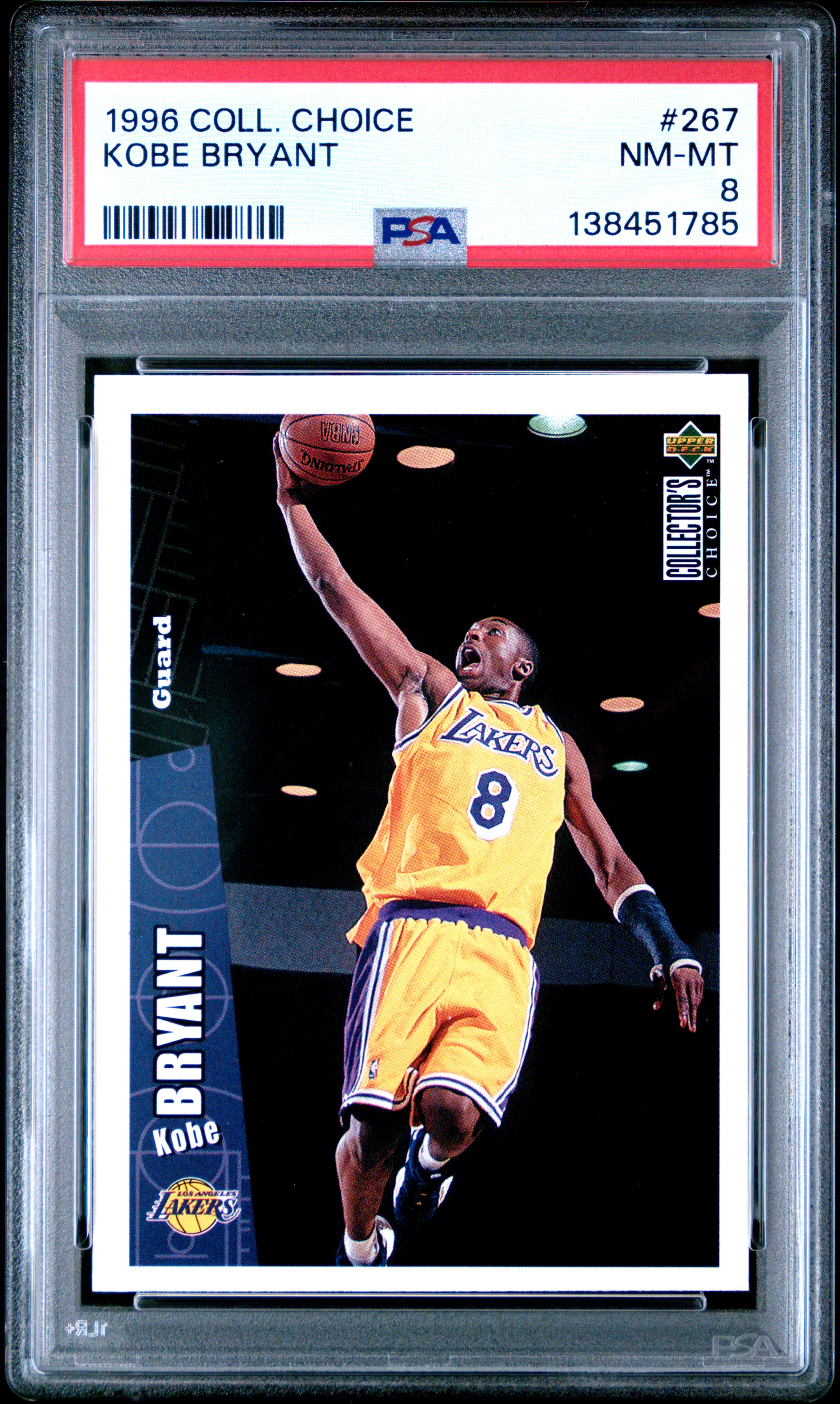 Kobe Bryant 1996 Collector's Choice Los Angeles Lakers Basketball RC Rookie Card #267 Graded PSA 8 Cert #138451785