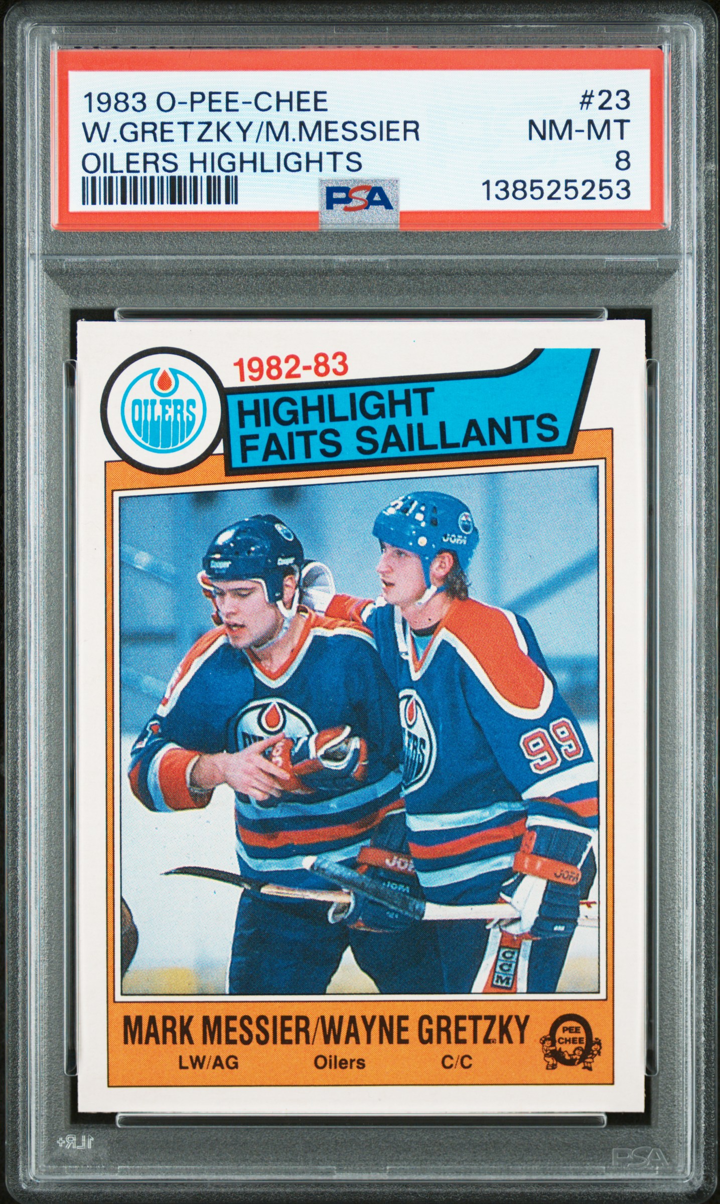 Wayne Gretzky and Mark Messier 1983 O Pee Chee Highlights Card #23 Graded PSA 8