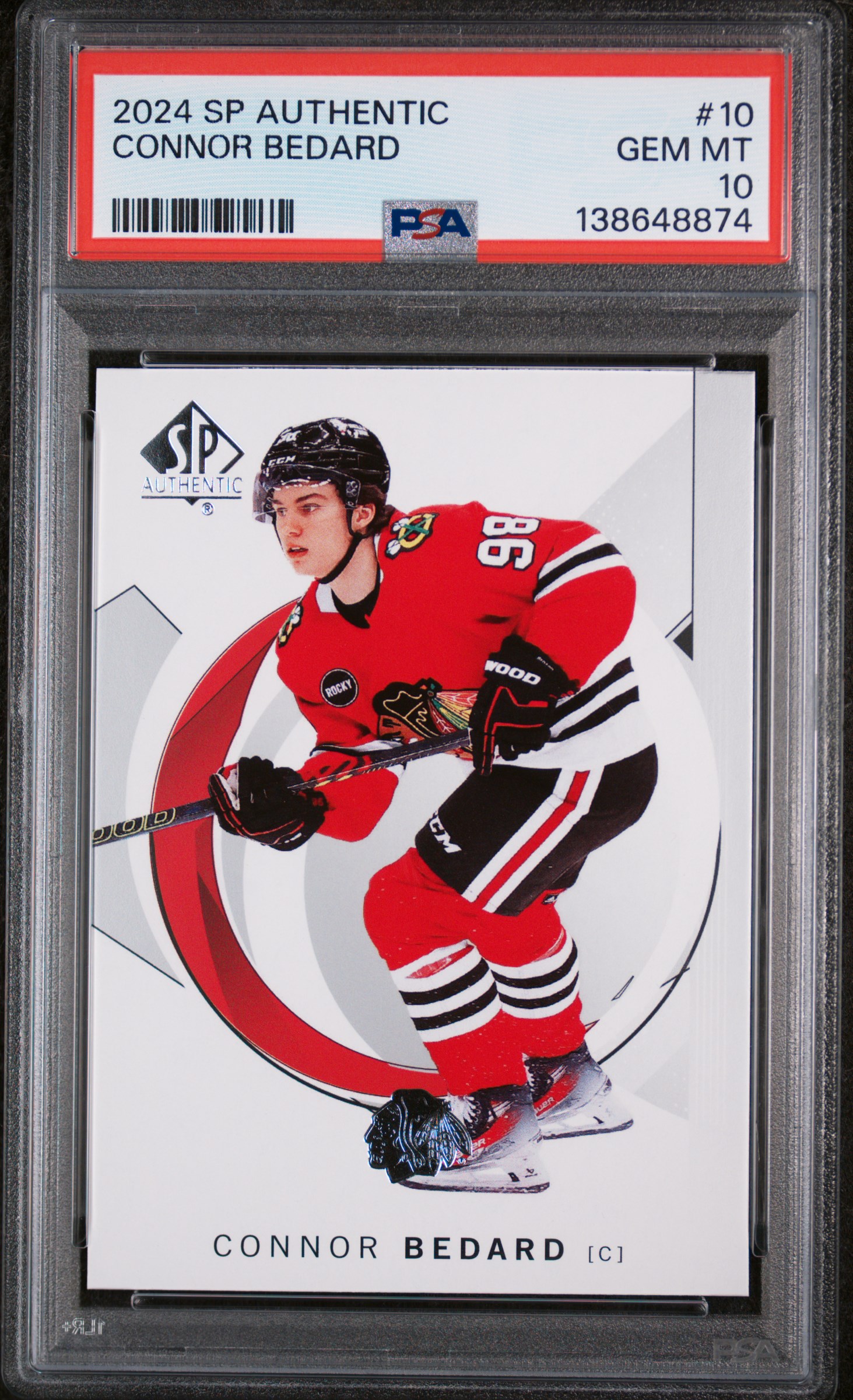 Connor Bedard 2024 SP Authentic Hockey Card #10 Graded PSA 10 Cert #138648874
