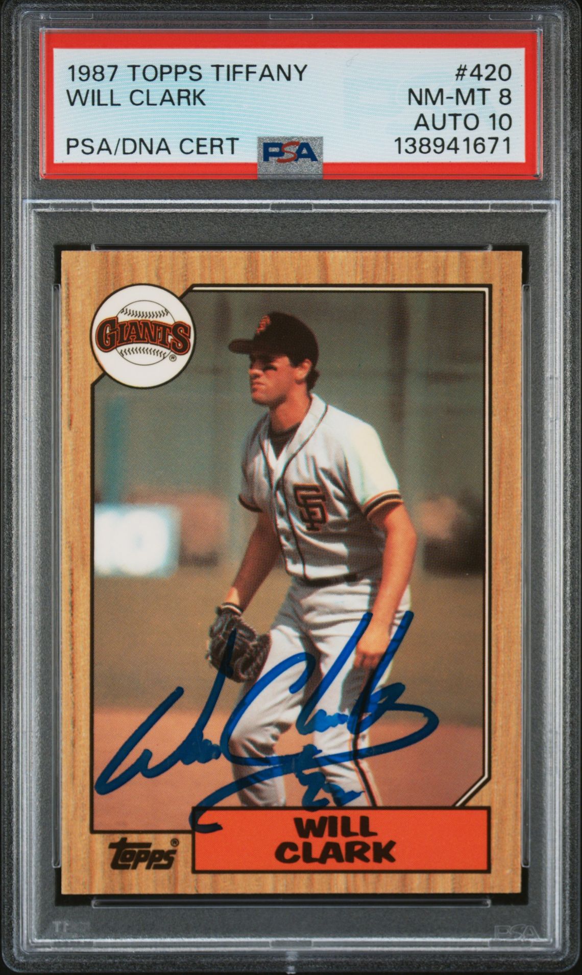 Will Clark 1987 Topps Tiffany San Francisco Giants Signed Baseball RC Rookie Card #420 PSA 8 Auto 10 Cert #138941671