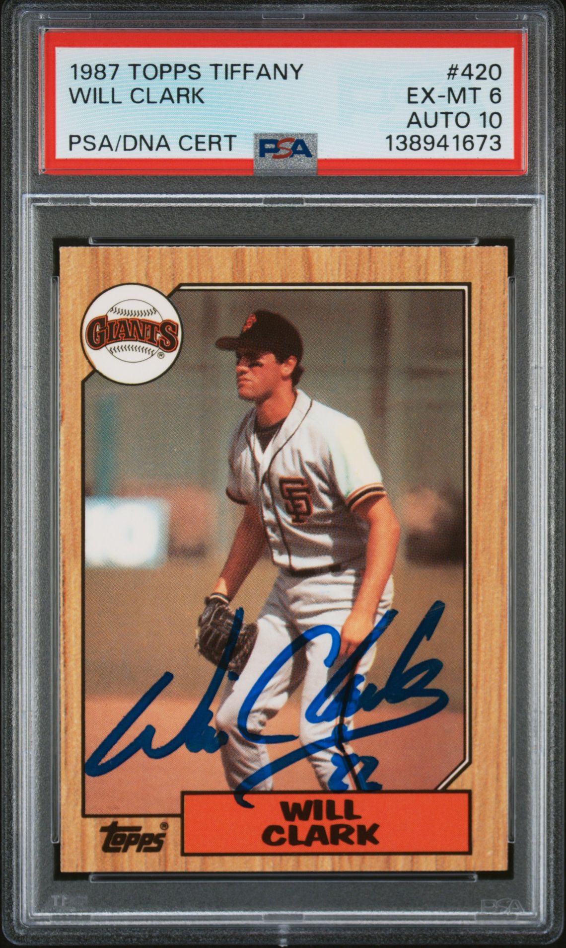 Will Clark 1987 Topps Tiffany San Francisco Giants Signed Baseball RC Rookie Card #420 PSA 6 Auto 10 Cert #138941673