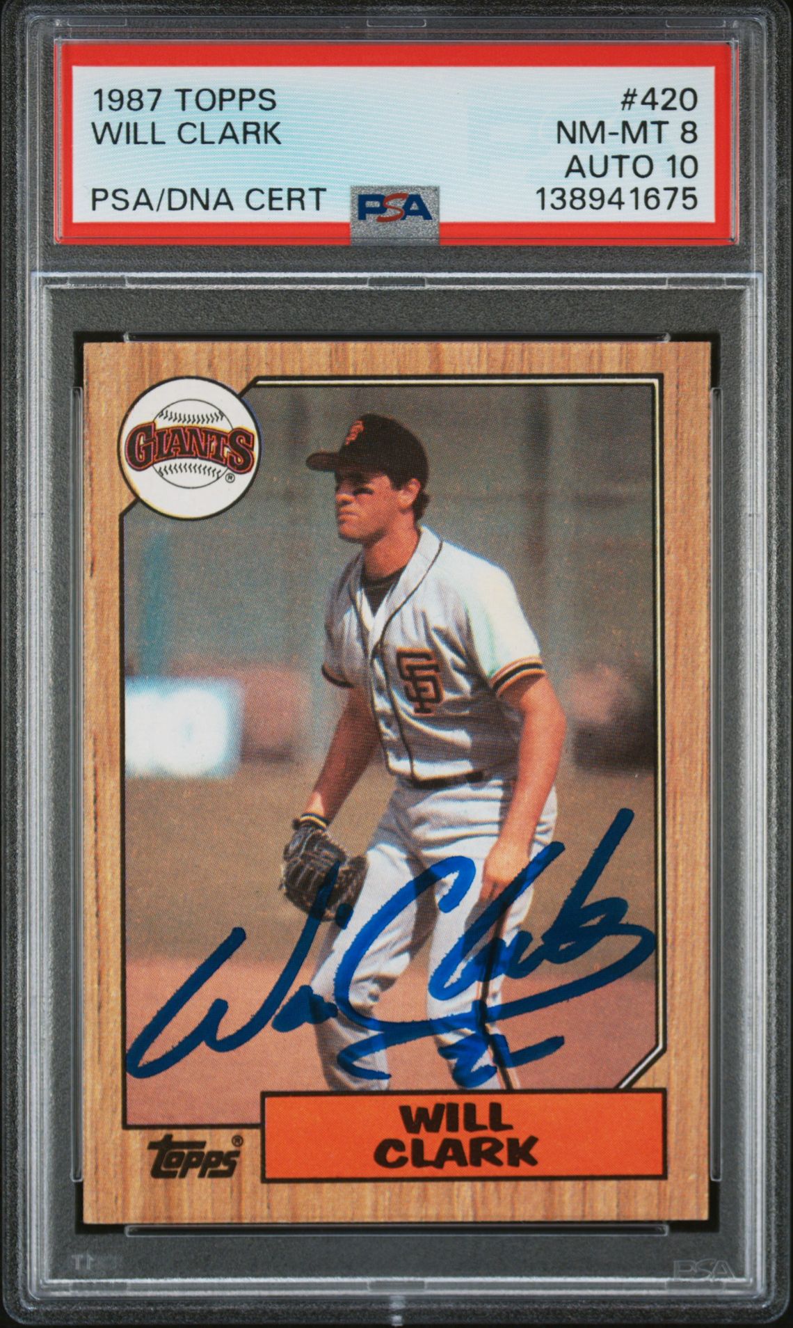 Will Clark 1987 Topps San Francisco Giants Signed Baseball RC Rookie Card #420 PSA 8 Auto 10 Cert #138941675
