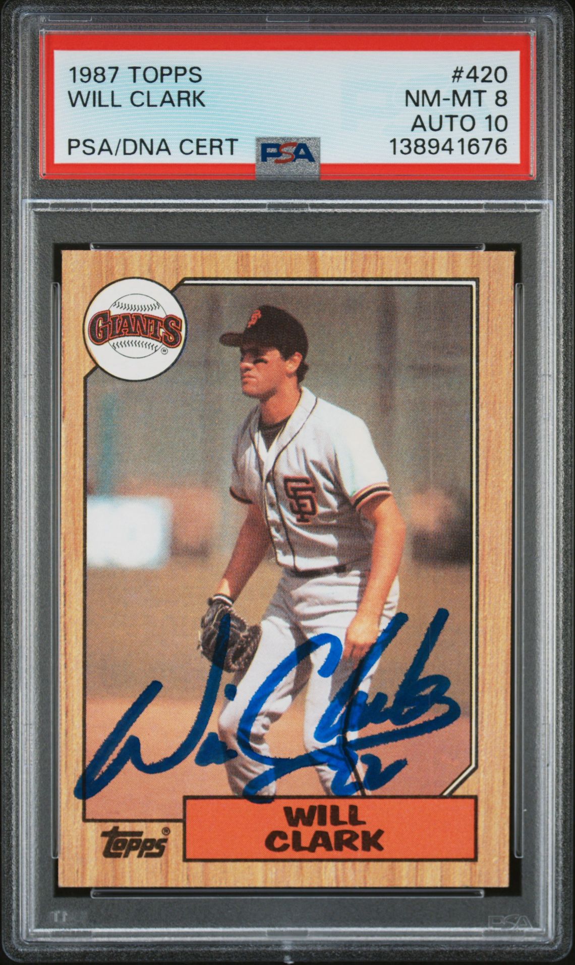 Will Clark 1987 Topps San Francisco Giants Signed Baseball RC Rookie Card #420 PSA 8 Auto 10 Cert #138941676