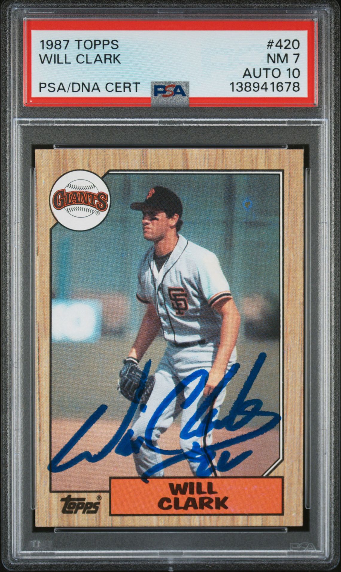 Will Clark 1987 Topps San Francisco Giants Signed Baseball RC Rookie Card #420 PSA 7 Auto 10 Cert #138941678