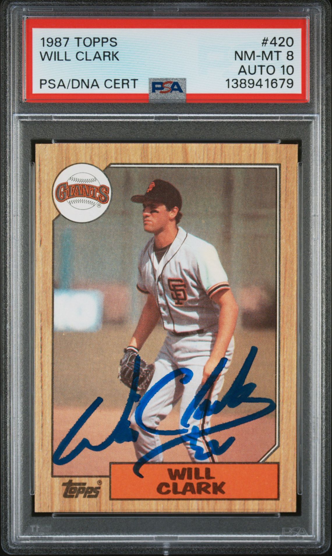 Will Clark 1987 Topps San Francisco Giants Signed Baseball RC Rookie Card #420 PSA 8 Auto 10 Cert #138941679