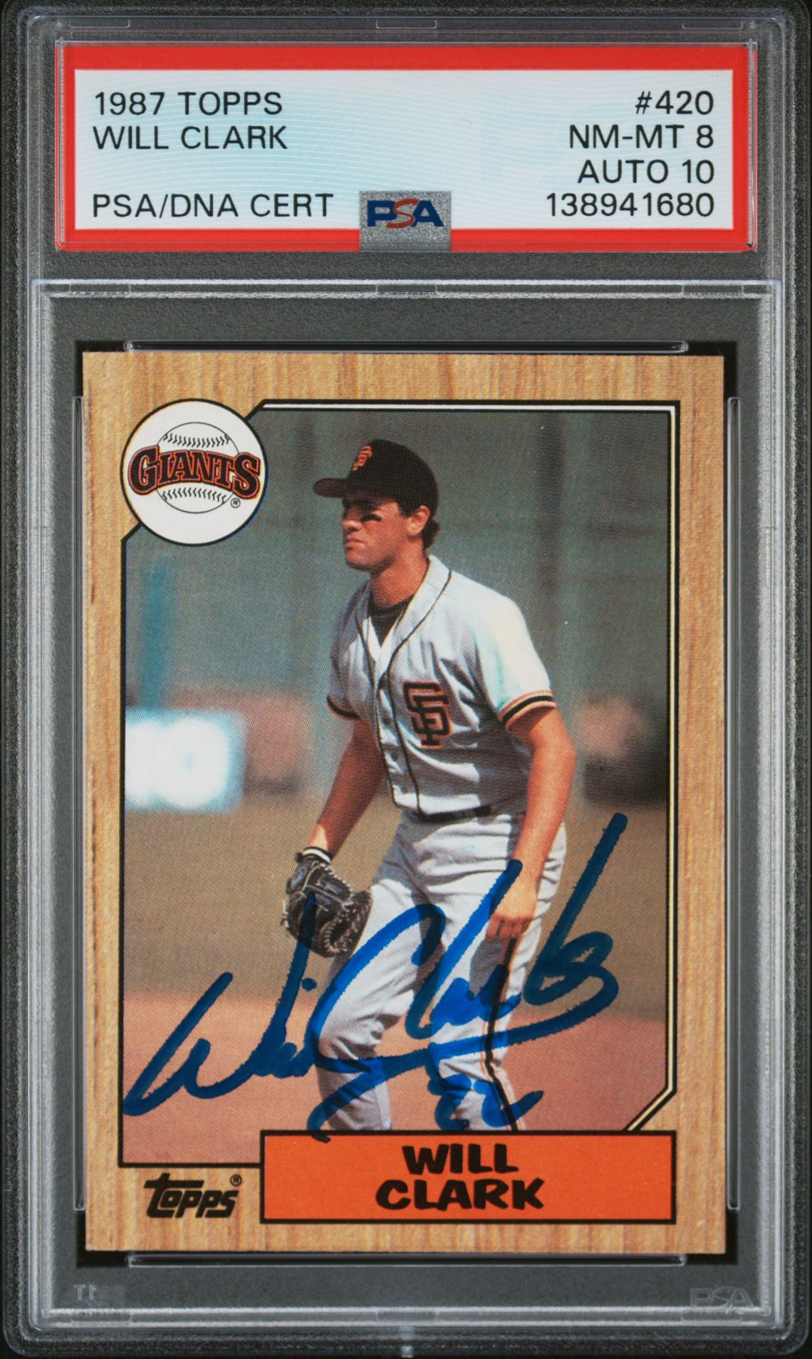 Will Clark 1987 Topps San Francisco Giants Signed Baseball RC Rookie Card #420 PSA 8 Auto 10 Cert #138941680