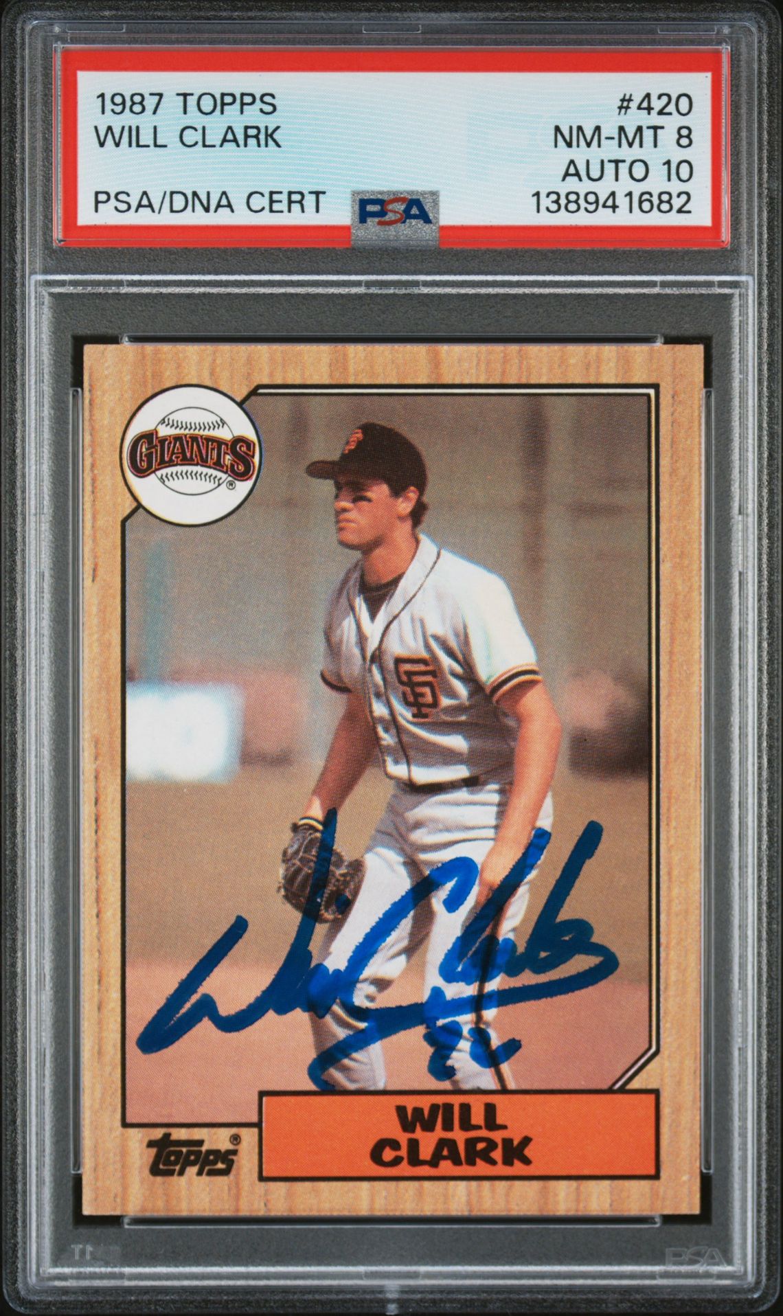 Will Clark 1987 Topps San Francisco Giants Signed Baseball RC Rookie Card #420 PSA 8 Auto 10 Cert #138941682