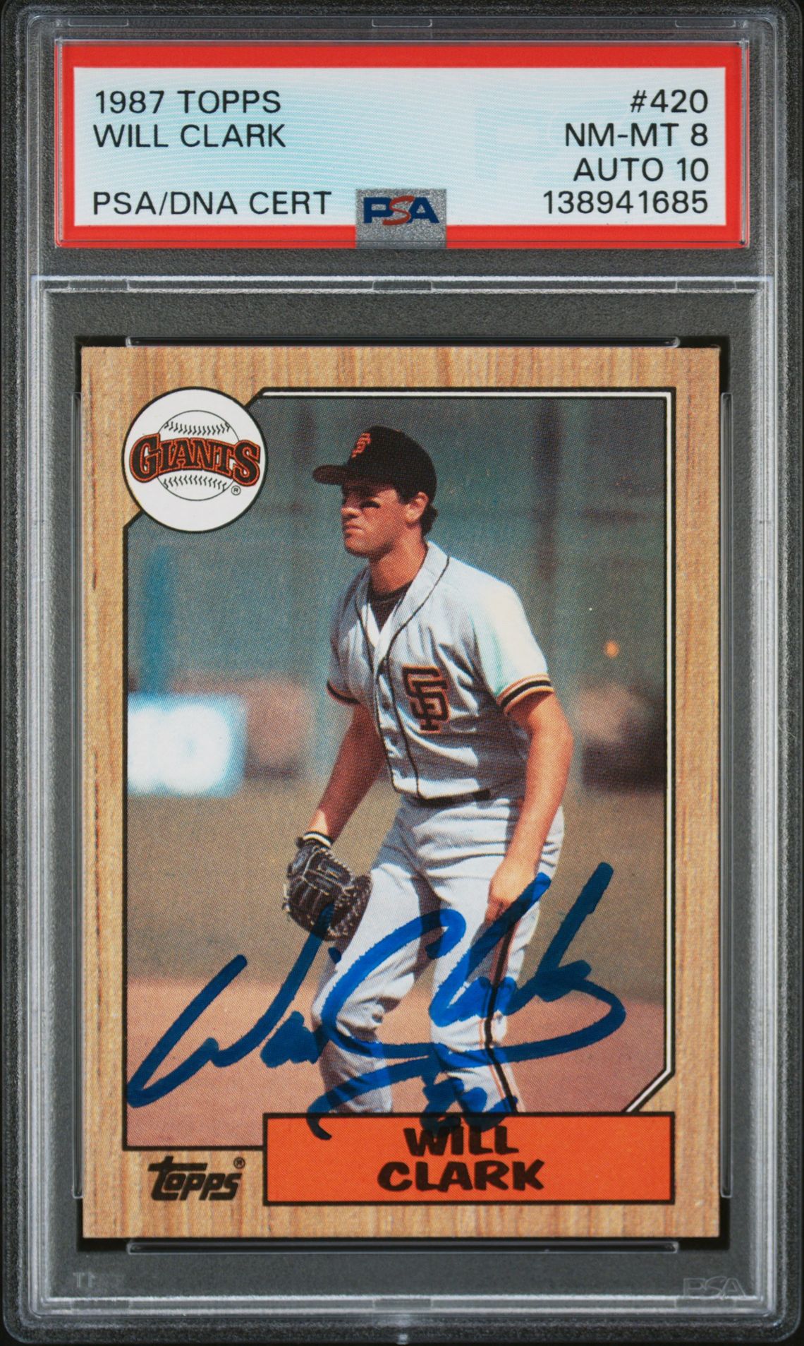 Will Clark 1987 Topps San Francisco Giants Signed Baseball RC Rookie Card #420 PSA 8 Auto 10 Cert #138941685