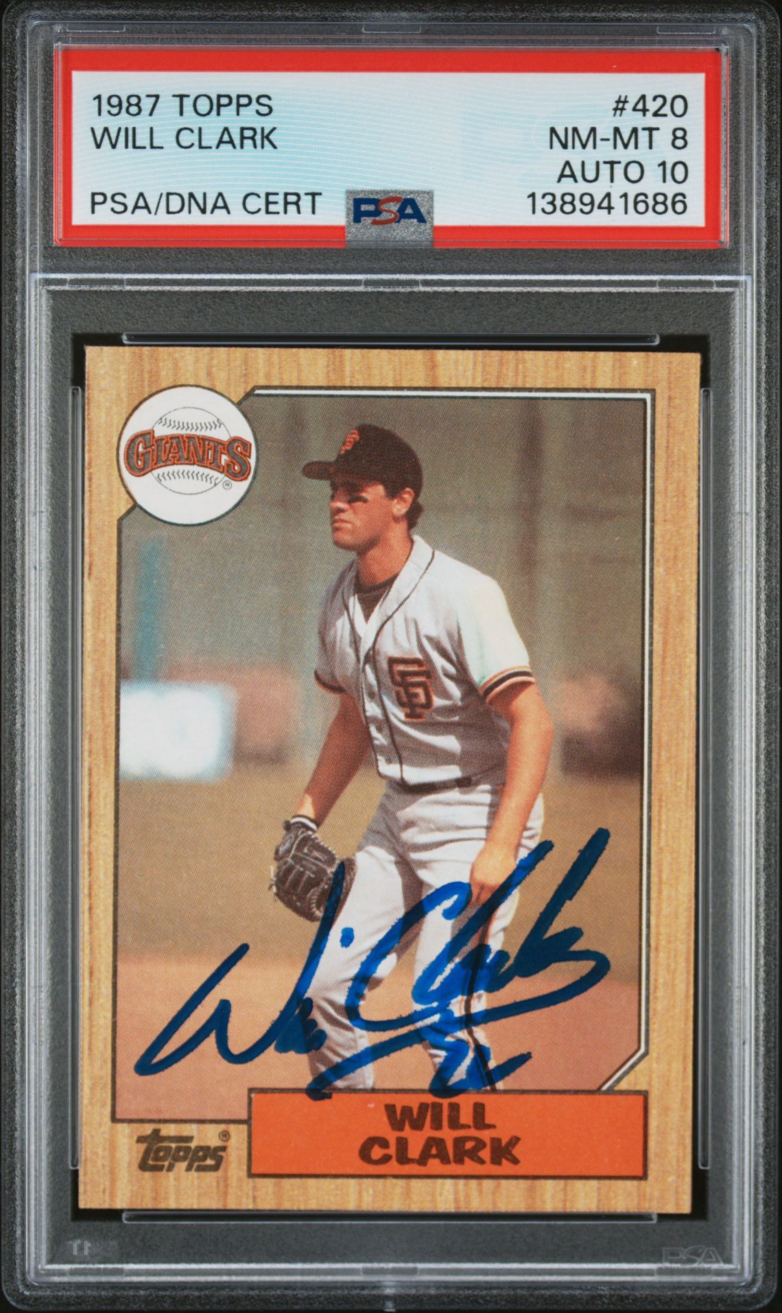 Will Clark 1987 Topps San Francisco Giants Signed Baseball RC Rookie Card #420 PSA 8 Auto 10 Cert #138941686