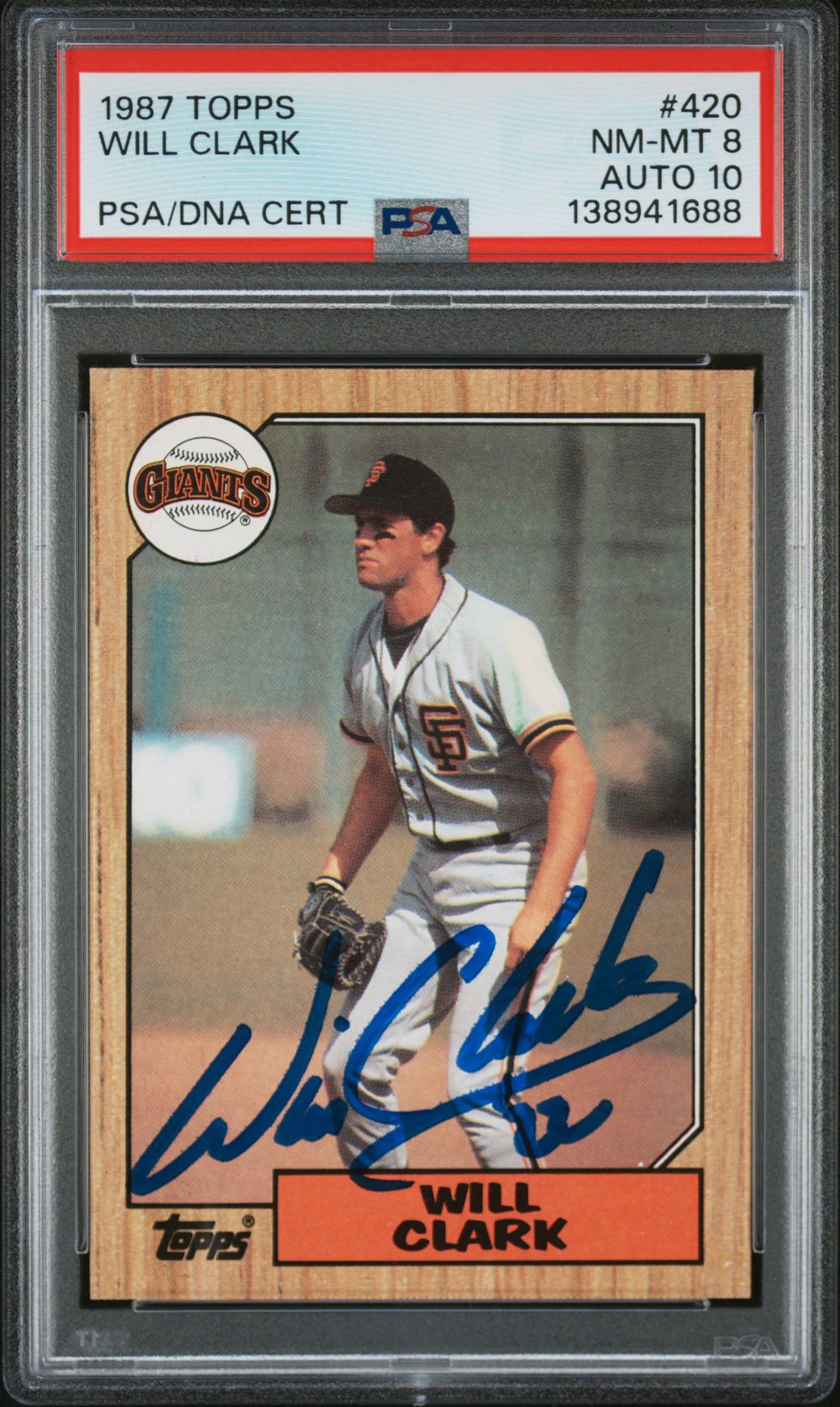 Will Clark 1987 Topps San Francisco Giants Signed Baseball RC Rookie Card #420 PSA 8 Auto 10 Cert #138941688
