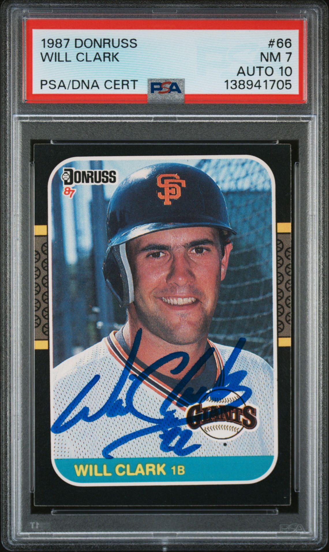 Will Clark 1987 Donruss San Francisco Giants Signed Baseball RC Rookie Card #66 PSA 7 Auto 10 Cert #138941705 Will Clark 1987 Donruss San Francisco Giants Signed Baseball RC Rookie Card #66 PSA 7 Auto 10 Cert #138941705