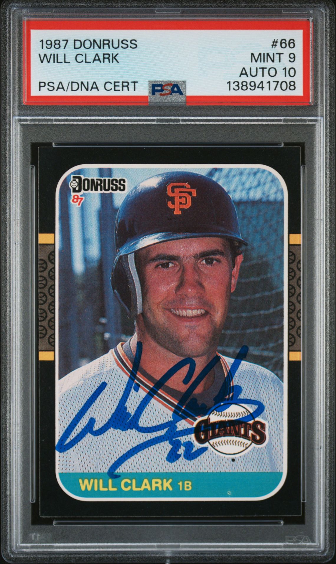 Will Clark 1987 Donruss San Francisco Giants Signed Baseball RC Rookie Card #66 PSA 9 Auto 10 Cert #138941708 Will Clark 1987 Donruss San Francisco Giants Signed Baseball RC Rookie Card #66 PSA 9 Auto 10 Cert #138941708