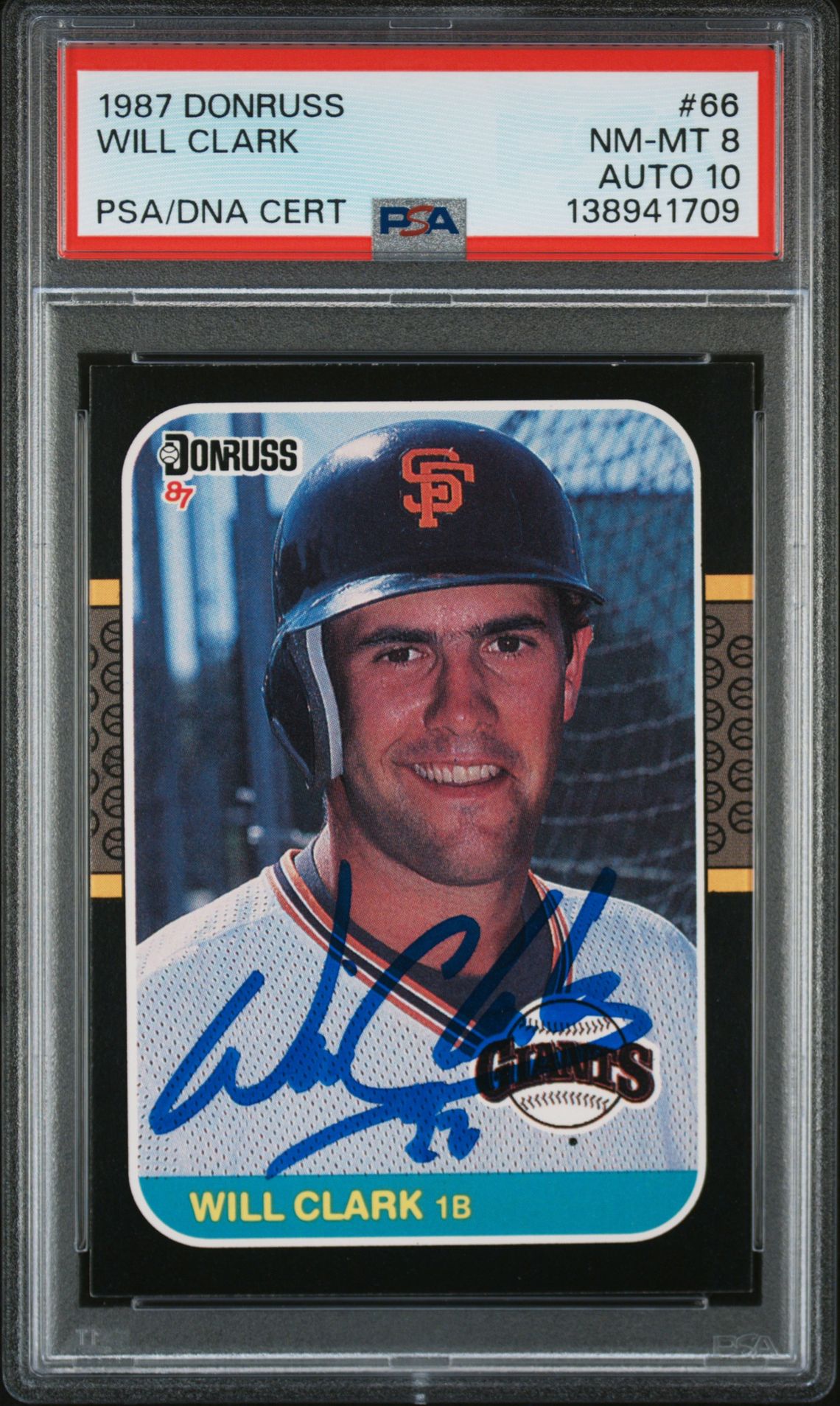 Will Clark 1987 Donruss San Francisco Giants Signed Baseball RC Rookie Card #66 PSA 8 Auto 10 Cert #138941709 Will Clark 1987 Donruss San Francisco Giants Signed Baseball RC Rookie Card #66 PSA 8 Auto 10 Cert #138941709