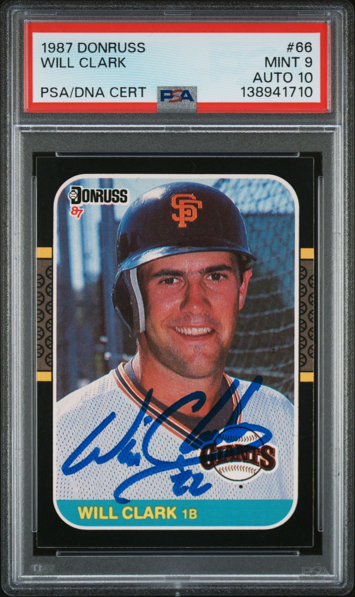 Will Clark 1987 Donruss San Francisco Giants Signed Baseball RC Rookie Card #66 PSA 9 Auto 10 Cert #138941710 Will Clark 1987 Donruss San Francisco Giants Signed Baseball RC Rookie Card #66 PSA 9 Auto 10 Cert #138941710
