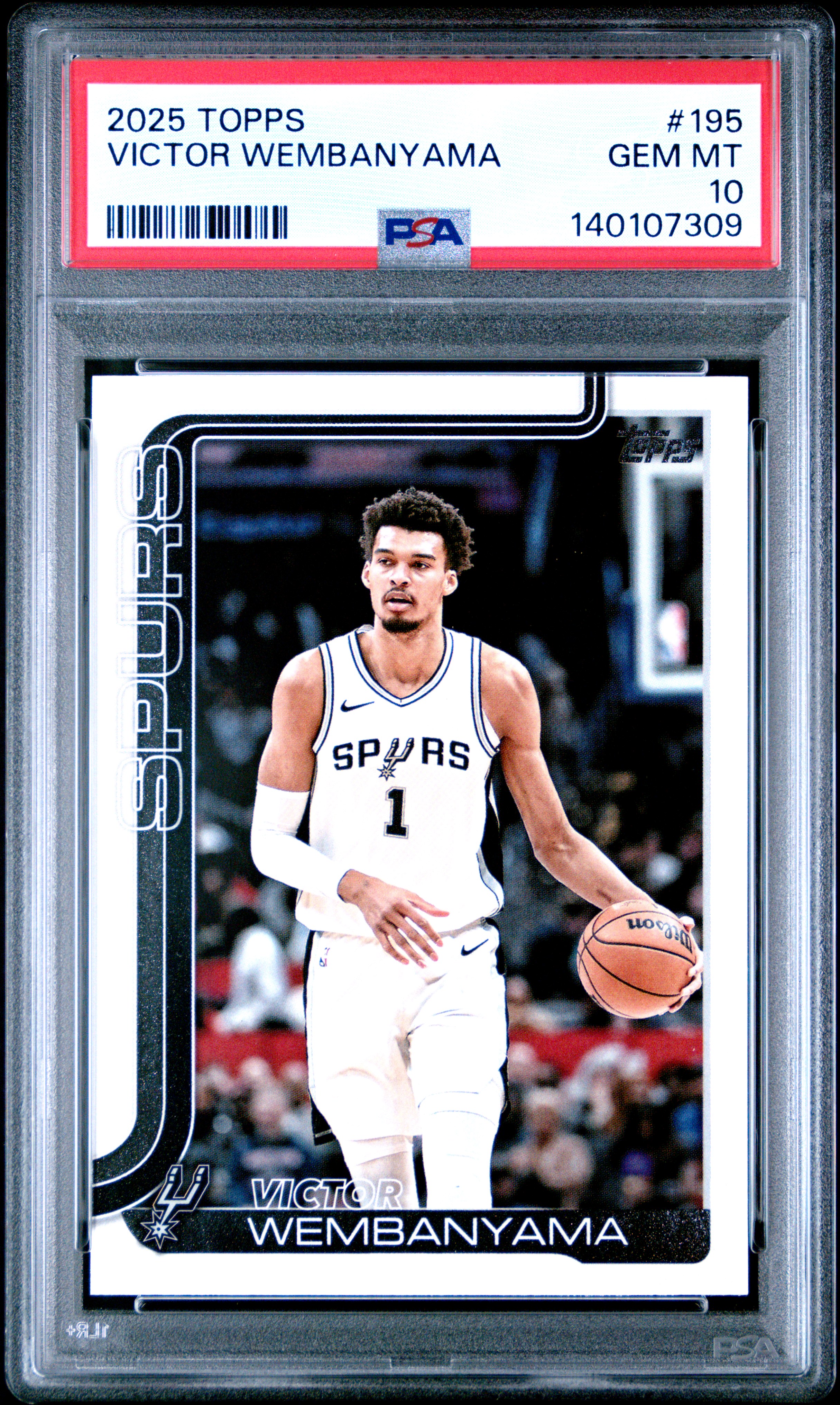 Victor Wembanyama 2025 Topps San Antonio Spurs Basketball Card #195 Graded PSA 10 Cert #140107309 Victor Wembanyama 2025 Topps San Antonio Spurs Basketball Card #195 Graded PSA 10 Cert #140107309