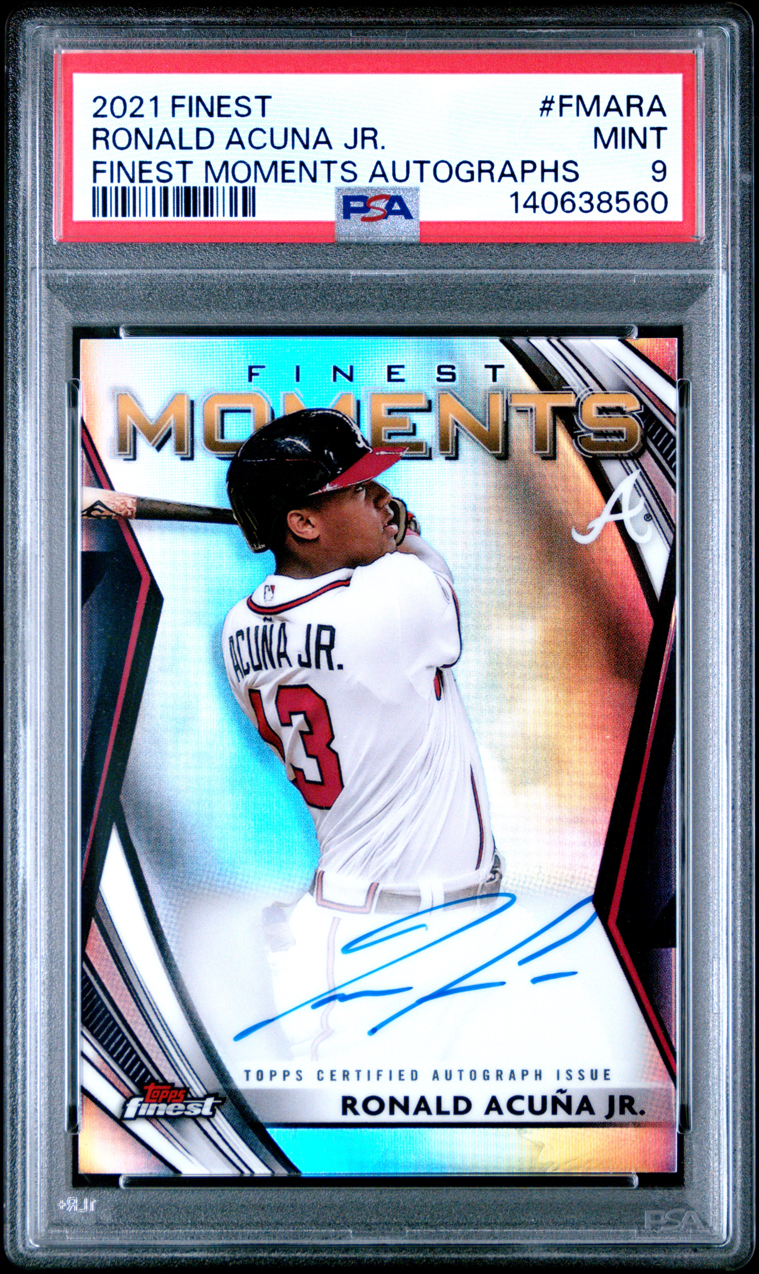 Ronald Acuna Jr 2021 Topps Finest Moments Signed Baseball Card #FMARA Graded PSA 9 Auto Cert #140638560