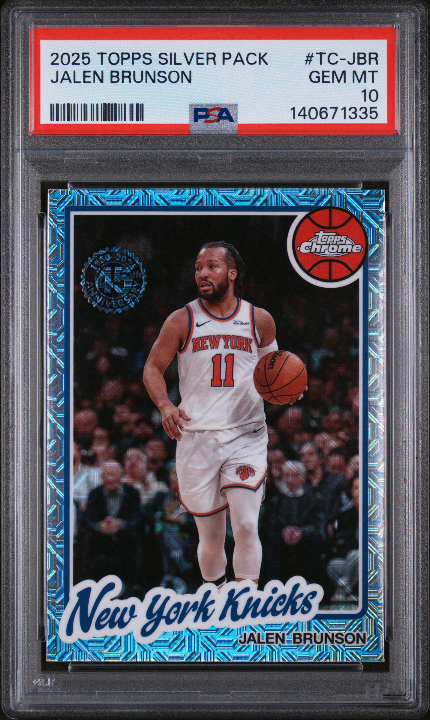Jalen Brunson 2025 Topps Silver Pack New York Knicks Basketball Card #TC-JBR Graded PSA 10 Cert #140671335 Jalen Brunson 2025 Topps Silver Pack New York Knicks Basketball Card #TC-JBR Graded PSA 10 Cert #140671335