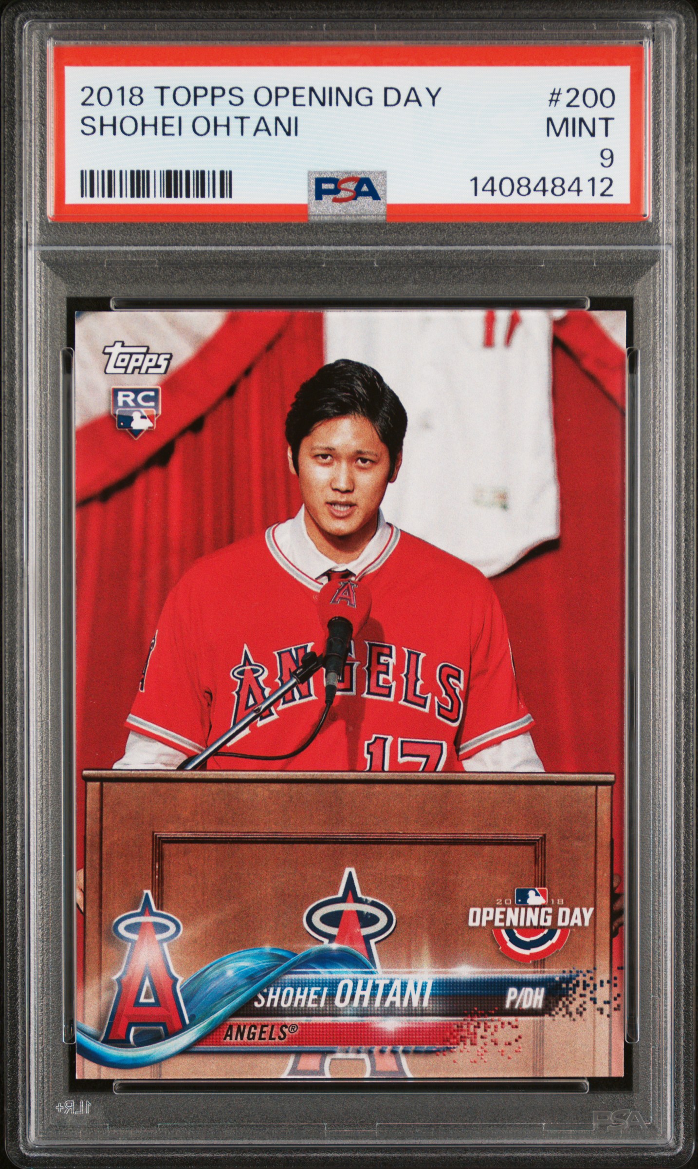 Shohei Ohtani 2018 Topps Opening Day Los Angeles Angels Baseball Rookie Card #200 Graded PSA 9 Cert #140848412