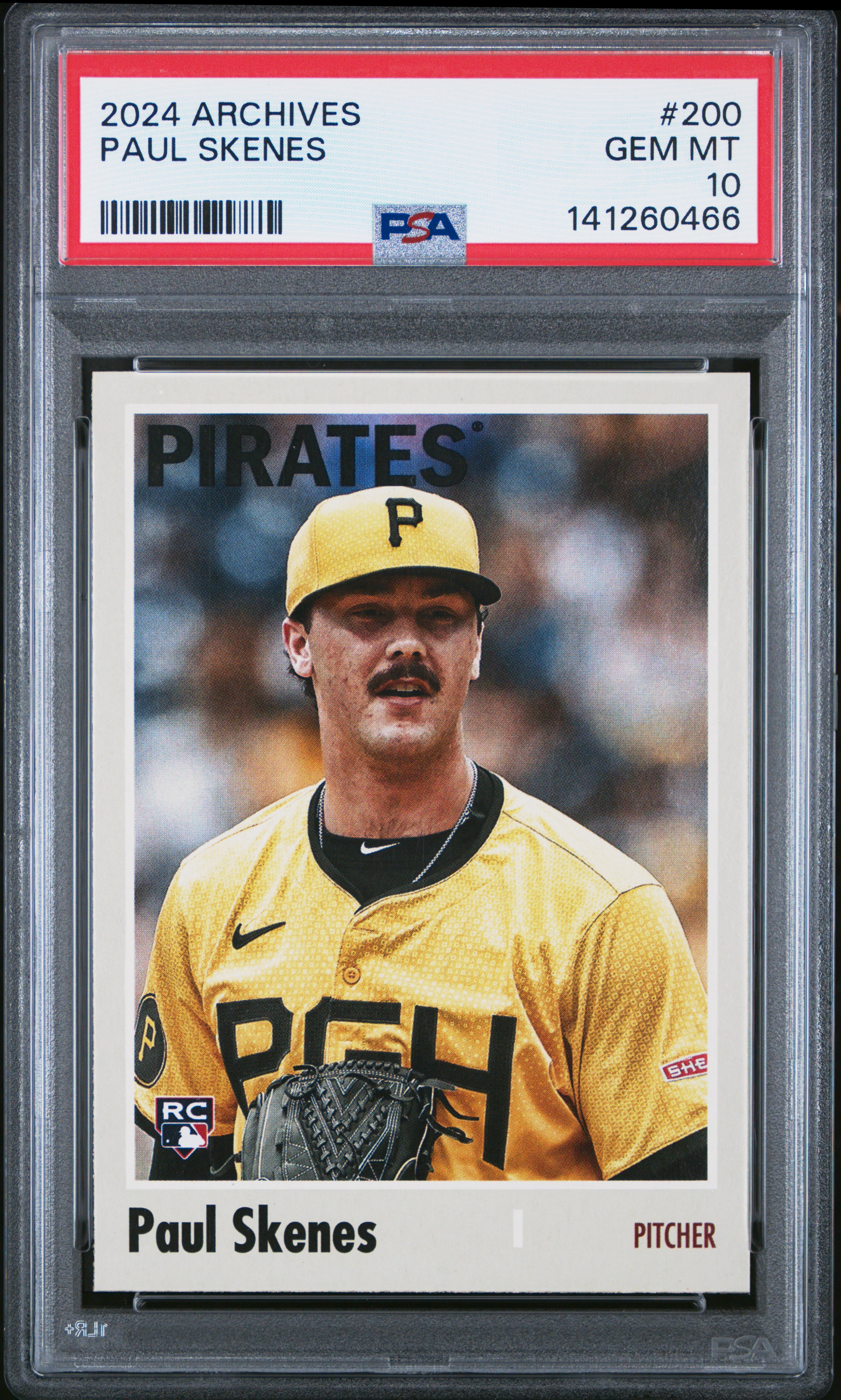 Paul Skenes 2024 Topps Archives Pittsburgh Pirates Baseball Rookie Card #200 Graded PSA 10 Cert #141260466