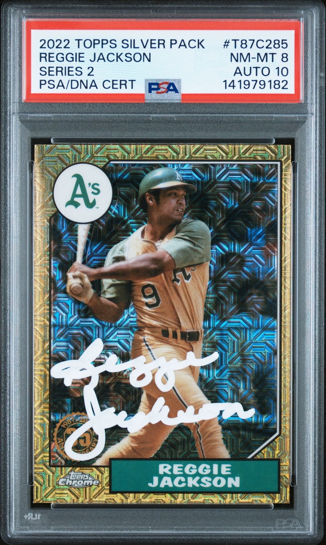 Reggie Jackson 2022 Topps Silver Pack Series 2 Signed Baseball Card #T87C285 Graded PSA 8 Auto 10 Cert #141979182