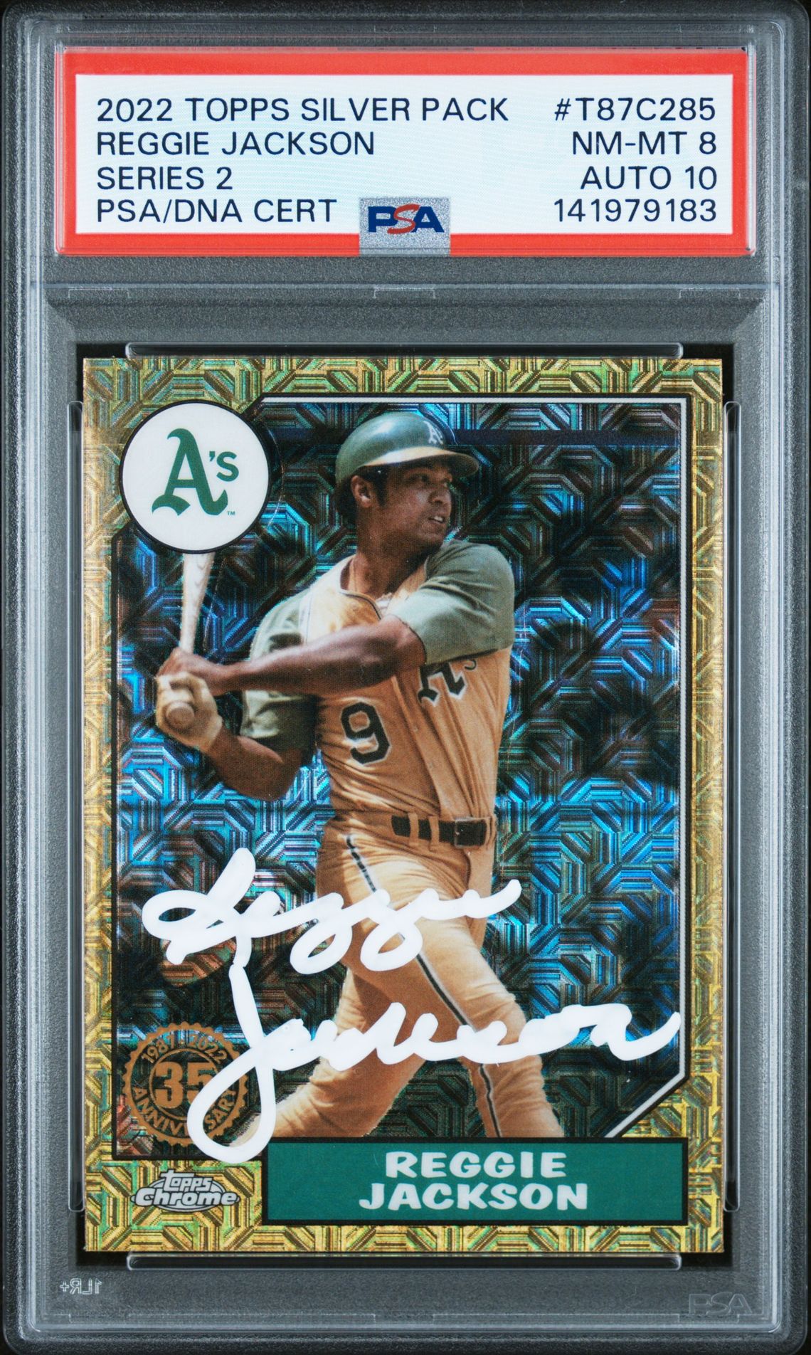 Reggie Jackson 2022 Topps Silver Pack Series 2 Signed Baseball Card #T87C285 Graded PSA 8 Auto 10 Cert #141979183