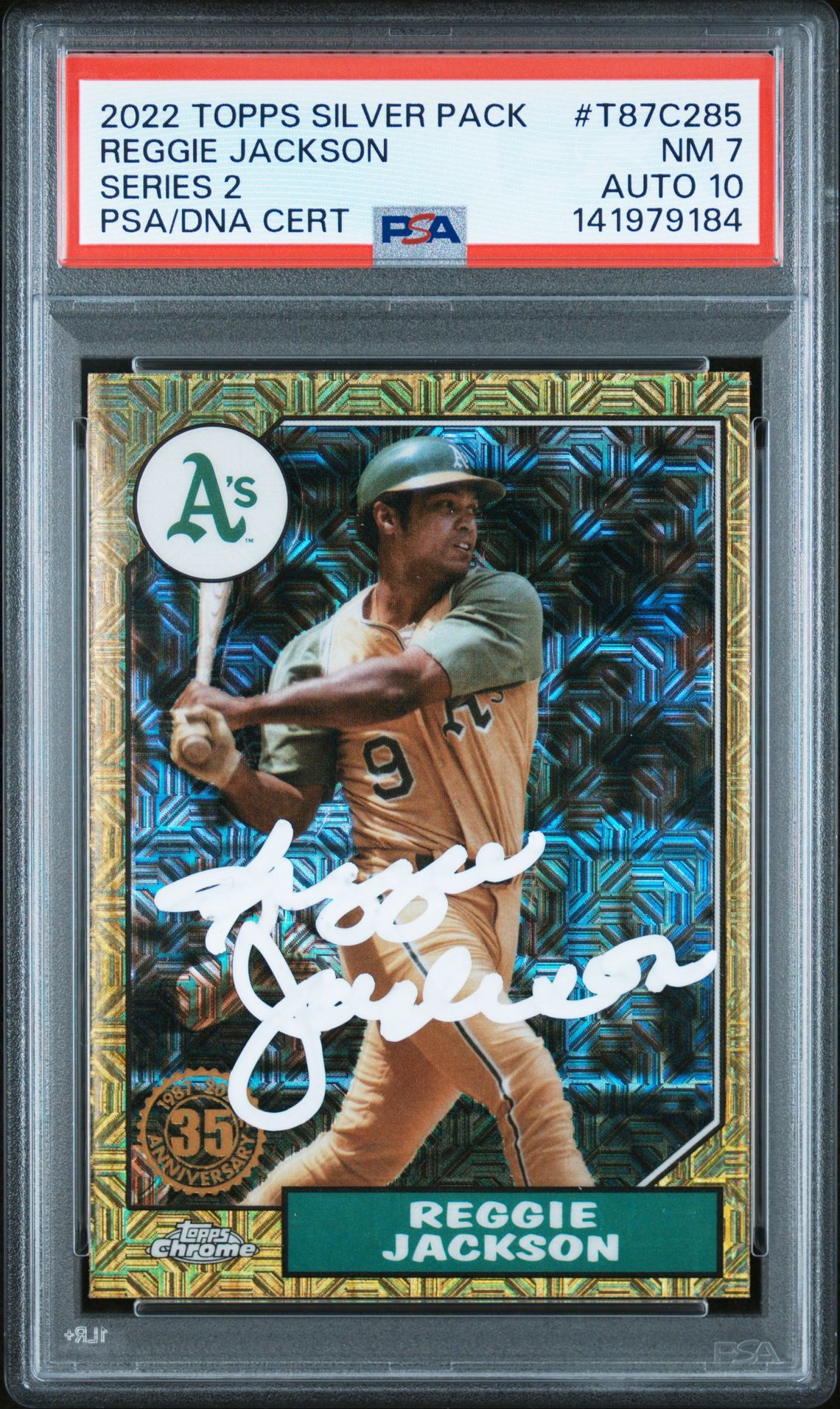 Reggie Jackson 2022 Topps Silver Pack Series 2 Signed Baseball Card #T87C285 Graded PSA 7 Auto 10 Cert #141979184
