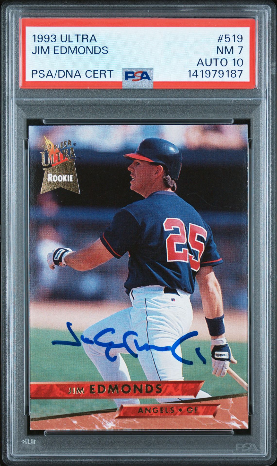 Jim Edmonds 1993 Fleer Ultra Signed Baseball Rookie Card #519 Graded PSA 7 Auto 10 Cert #141979187