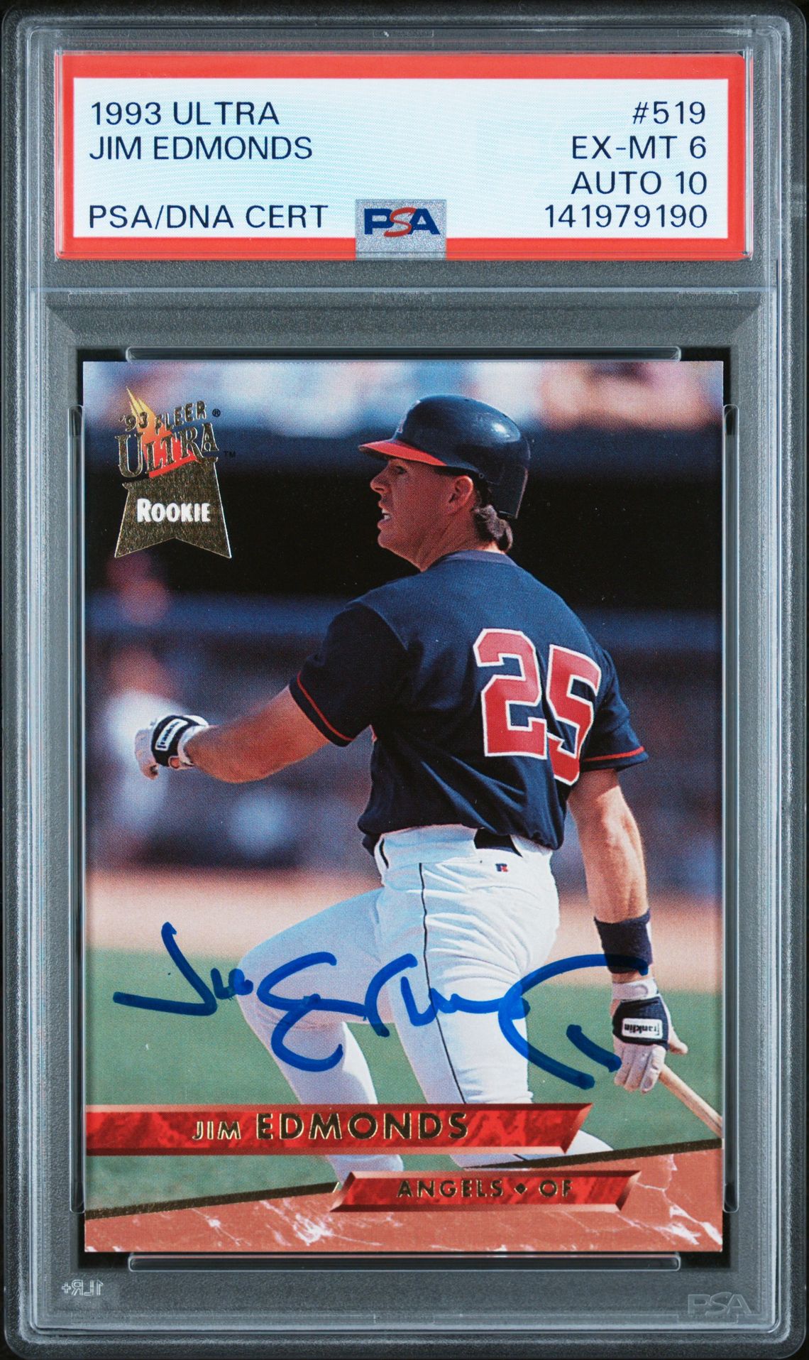 Jim Edmonds 1993 Fleer Ultra Signed Baseball Rookie Card #519 Graded PSA 6 Auto 10 Cert #141979190