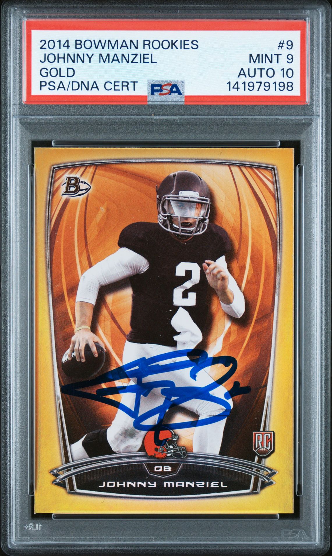 Johnny Manziel 2014 Bowman Rookies Gold Signed Football Rookie Card #9 Graded PSA 9 Auto 10 Cert #141979198 Serial #111/399
