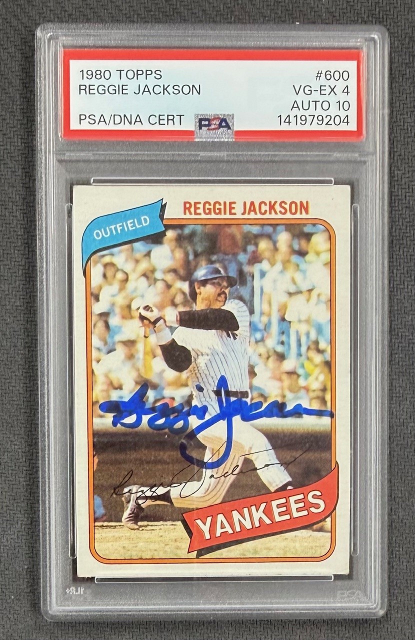 Reggie Jackson 1980 Topps Signed Baseball Card #600 Graded PSA 4 Auto 10 Cert #141979204