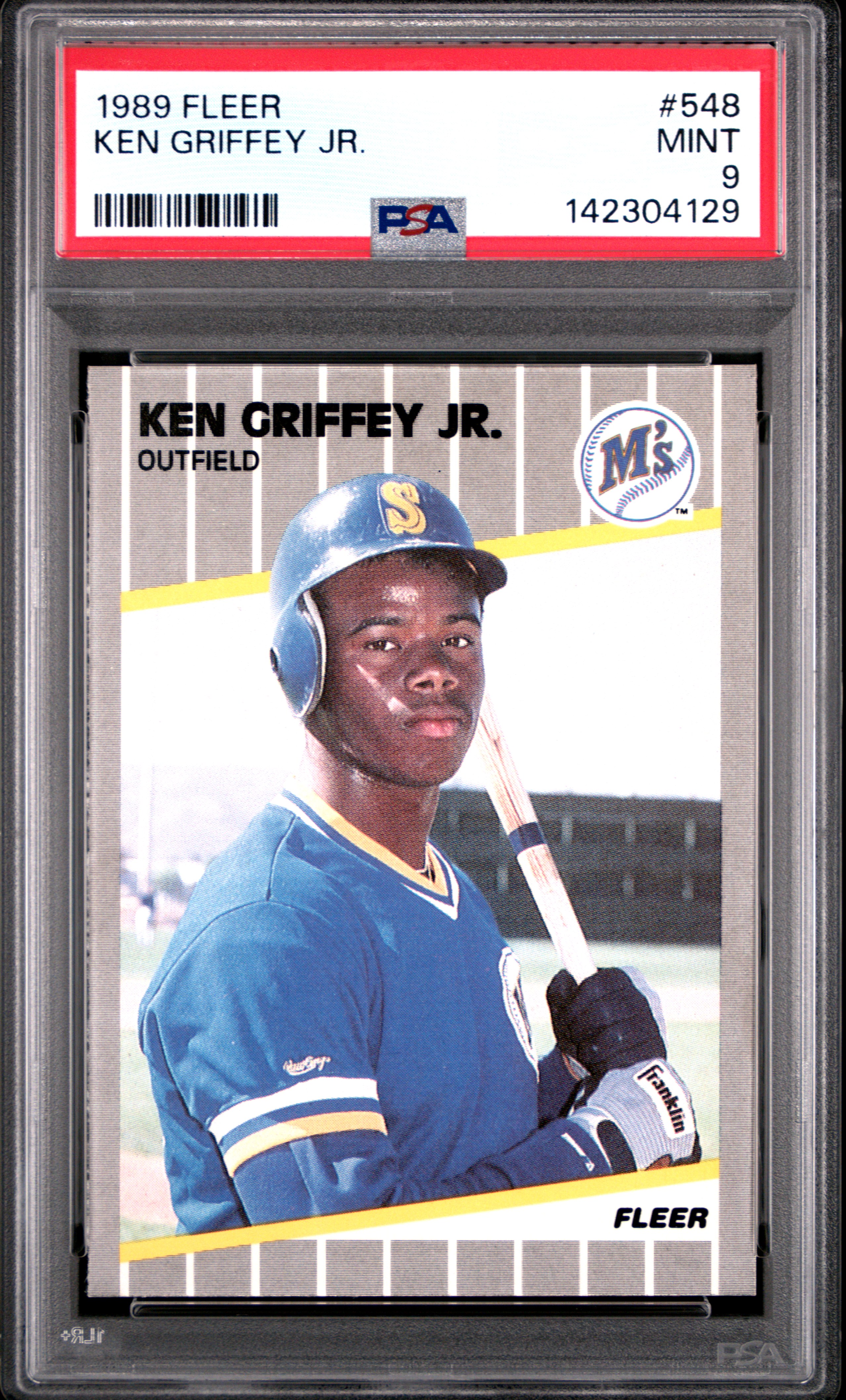 Ken Griffey Jr. 1989 Fleer Seattle Mariners Baseball RC Rookie Card #548 Graded PSA 9 Cert #142304129 Ken Griffey Jr. 1989 Fleer Seattle Mariners Baseball RC Rookie Card #548 Graded PSA 9 Cert #142304129