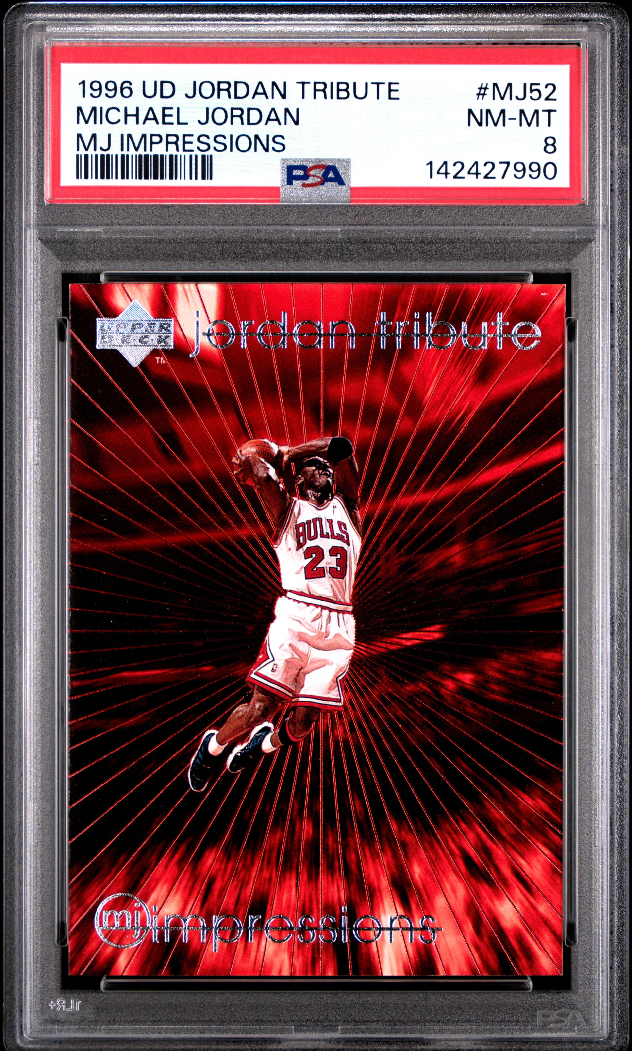 Michael Jordan 1996 Upper Deck Jordan Tribute Chicago Bulls Basketball Card #MJ52 MJ Impressions Graded PSA 8 Cert #142427990
