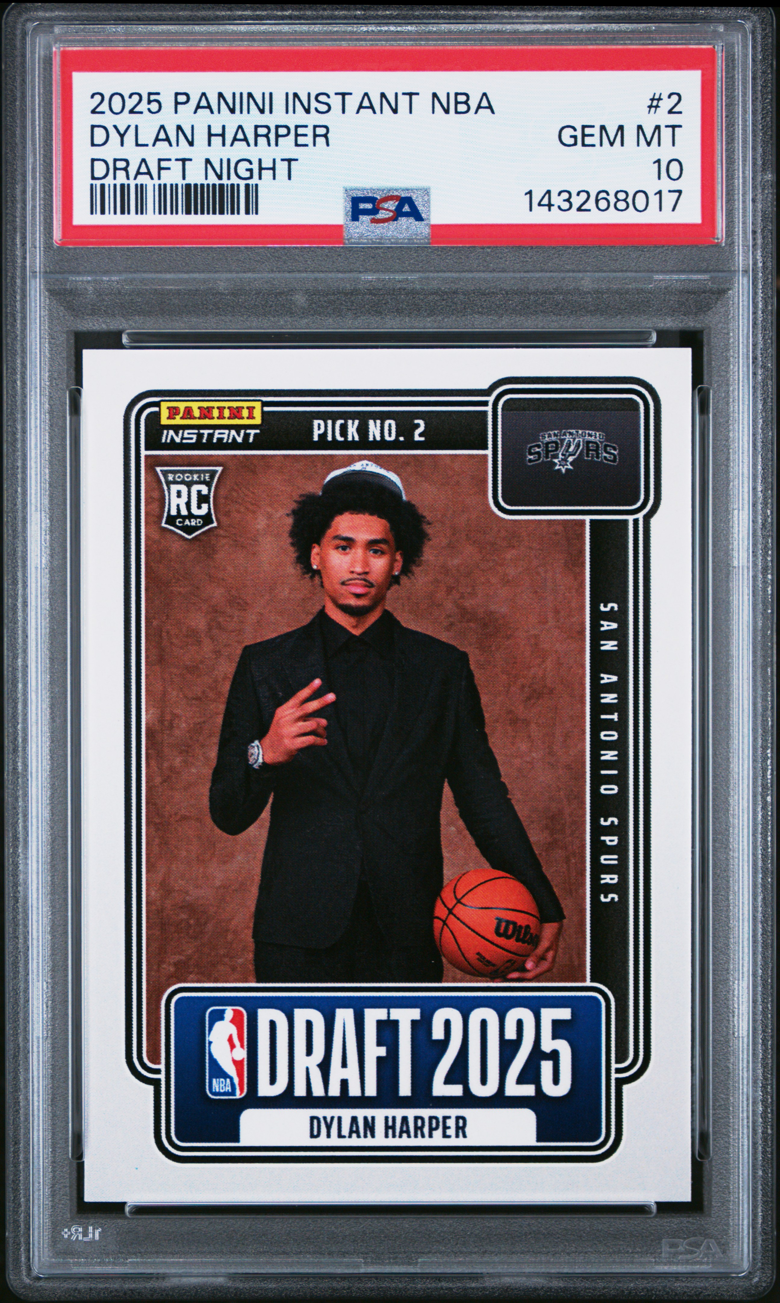 Dylan Harper 2025 Panini Instant NBA Draft Night San Antonio Spurs Basketball RC Rookie Card #2 Graded PSA 10 Cert #143268017