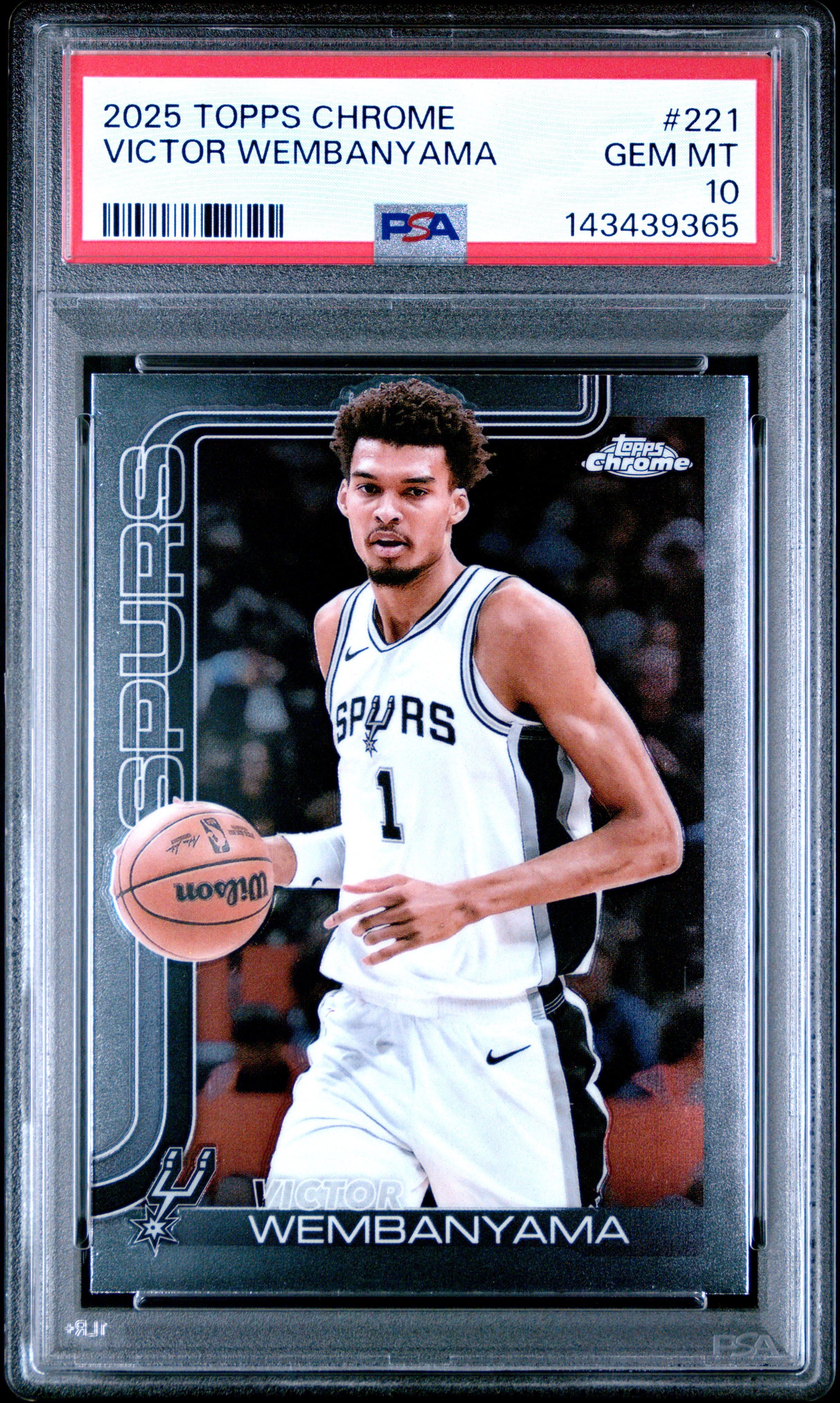 Victor Wembanyama 2025 Topps Chrome Basketball Card #221 Graded PSA 10 Cert #143439365