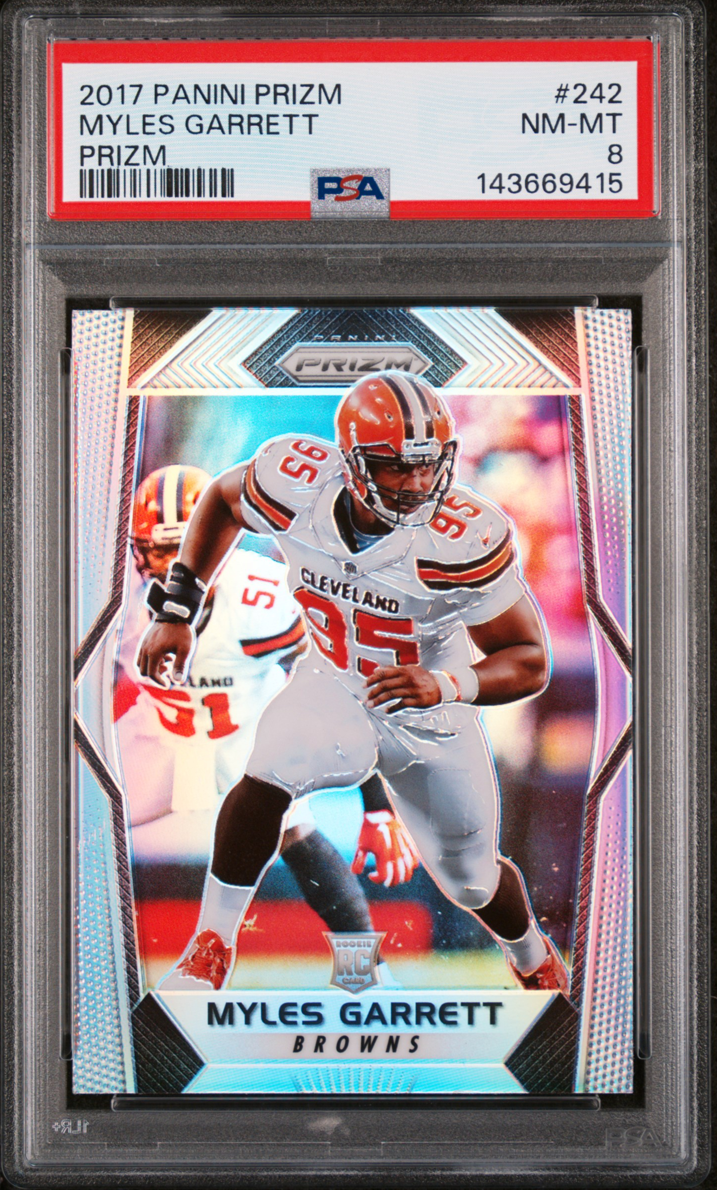 Myles Garrett 2017 Panini Prizm Football Rookie Card #242 Prizm Graded PSA 8 Cert #143669415