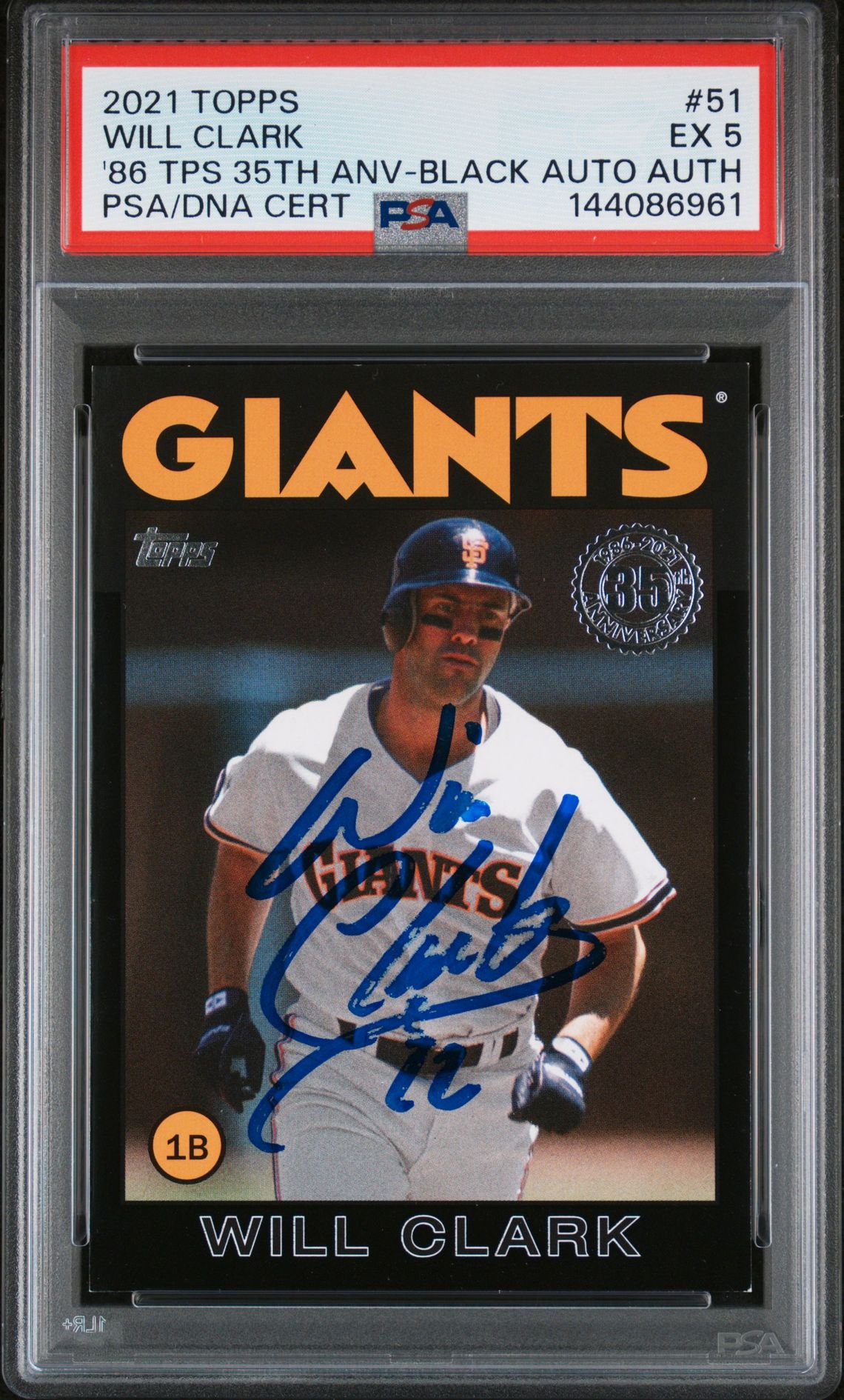 Will Clark 2021 Topps Black San Francisco Giants Signed Baseball Card #51 Authentic Auto Graded PSA 5 Cert #144086961 105/299