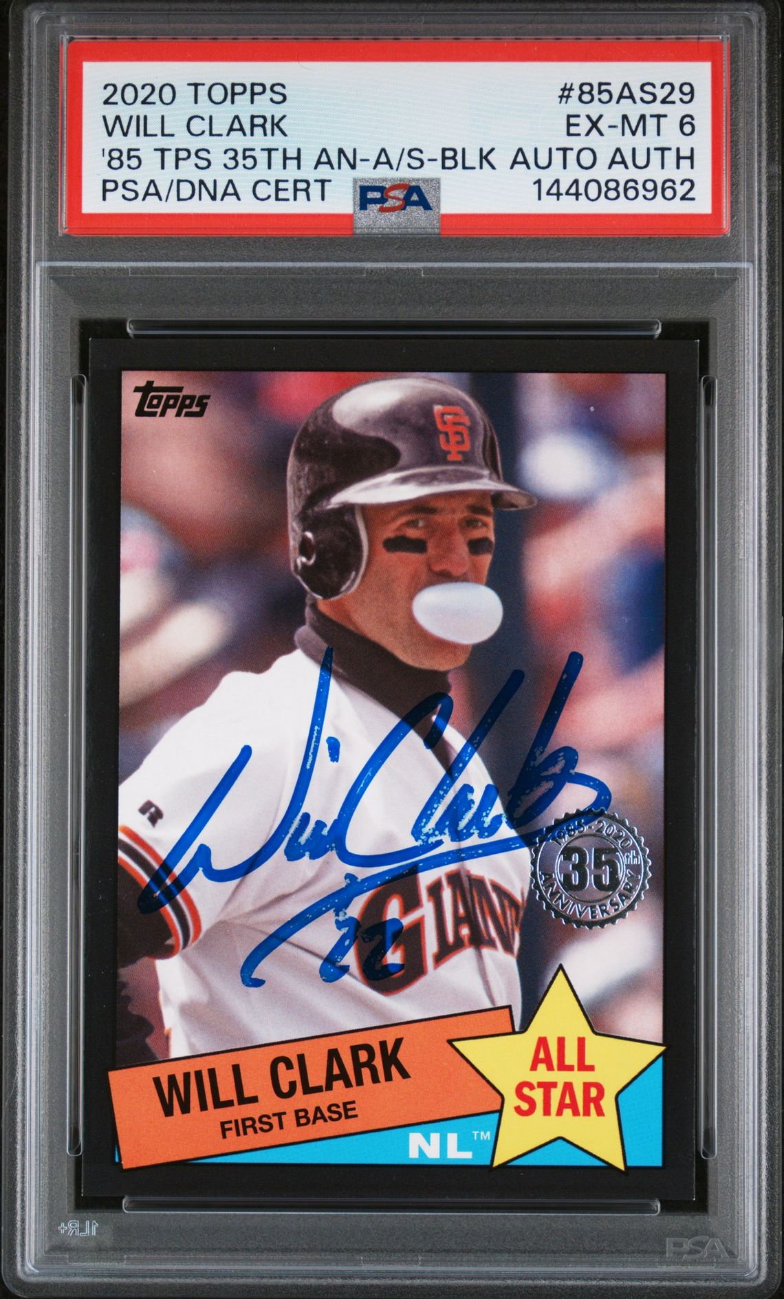 Will Clark 2020 Topps All Star Black San Francisco Giants Signed Baseball Card #85AS29 Authentic Auto Graded PSA 6 Cert #144086962 104/299