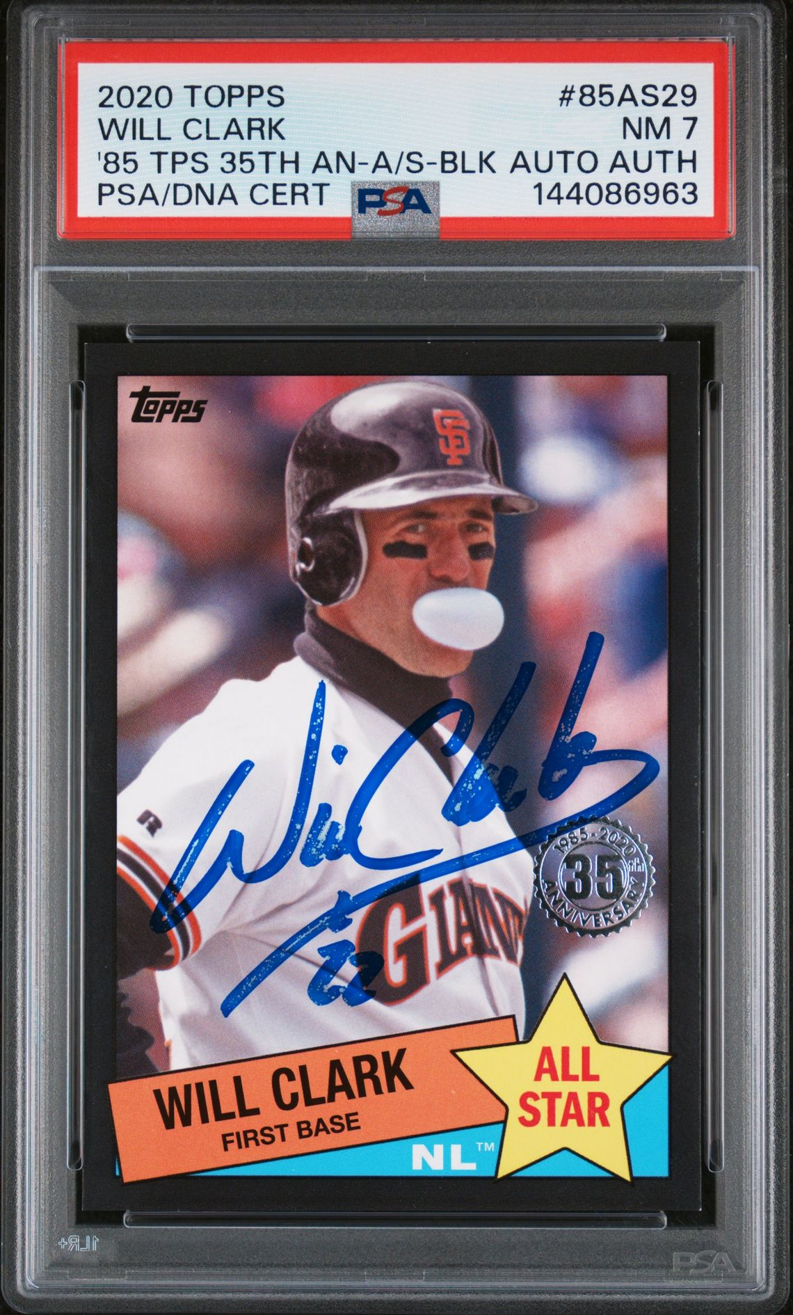 Will Clark 2020 Topps All Star Black San Francisco Giants Signed Baseball Card #85AS29 Authentic Auto Graded PSA 7 Cert #144086963 32/299