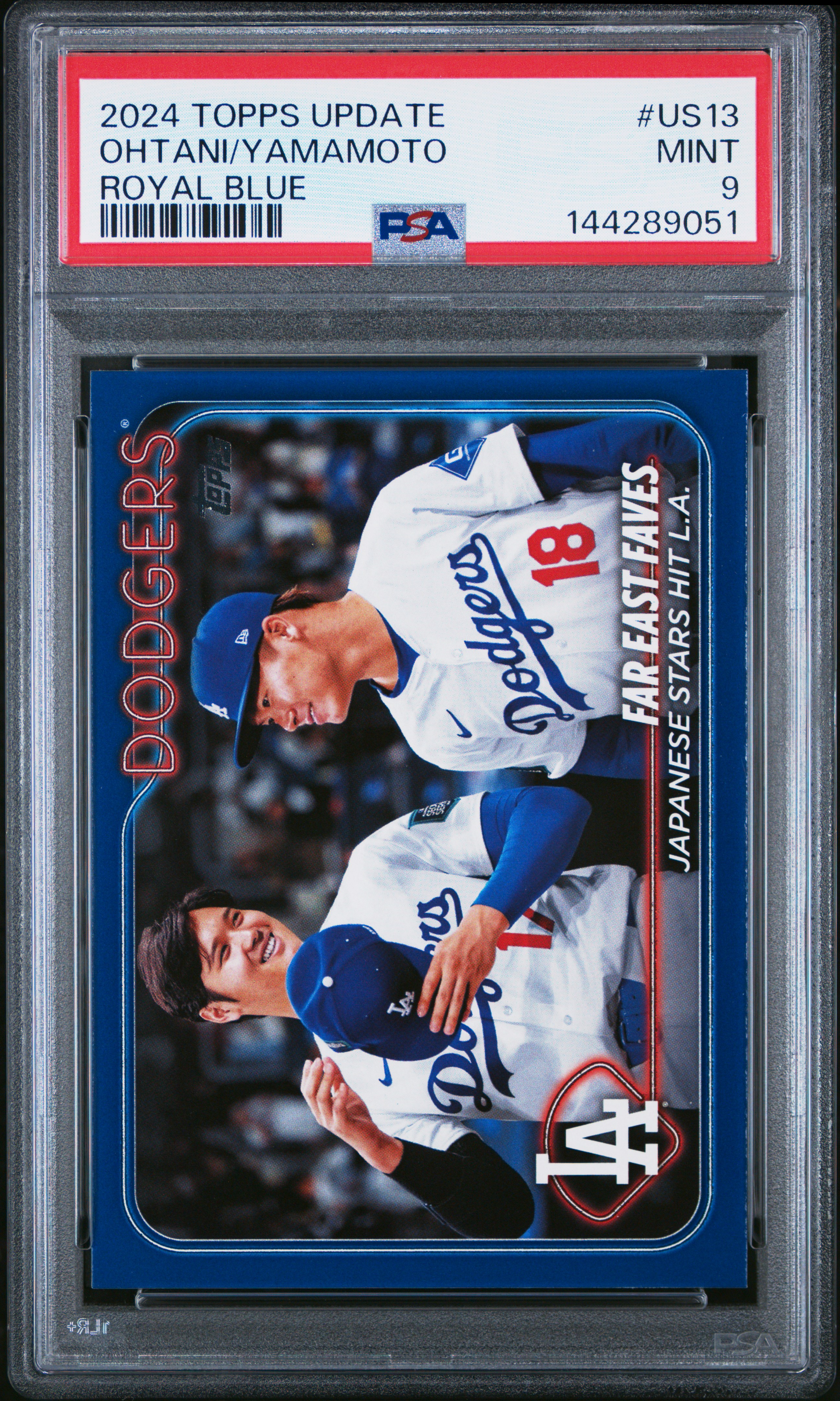 Shohei Ohtani Yoshinobu Yamamoto 2024 Topps Update Los Angeles Dodgers Royal Blue Baseball Card #US13 Graded PSA 9 Cert #144289051