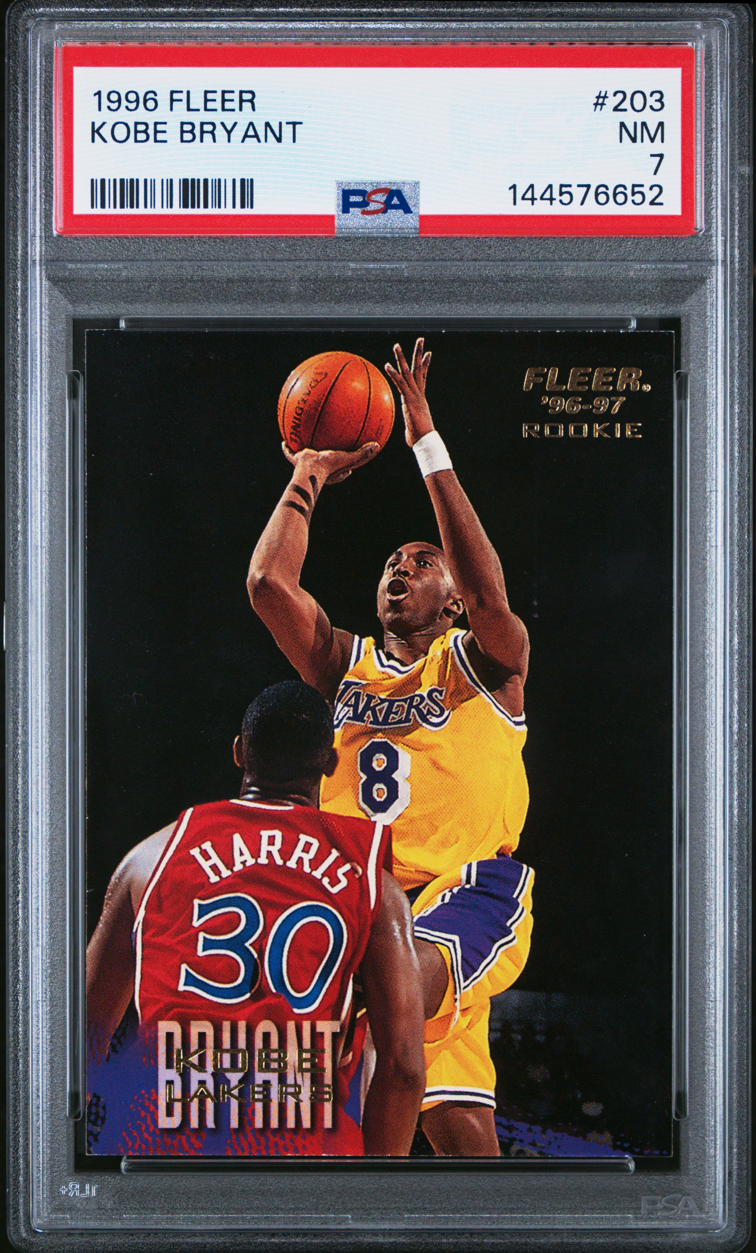 Kobe Bryant 1996 Fleer Los Angeles Lakers Basketball Rookie Card #203 Graded PSA 7 Cert #144576652