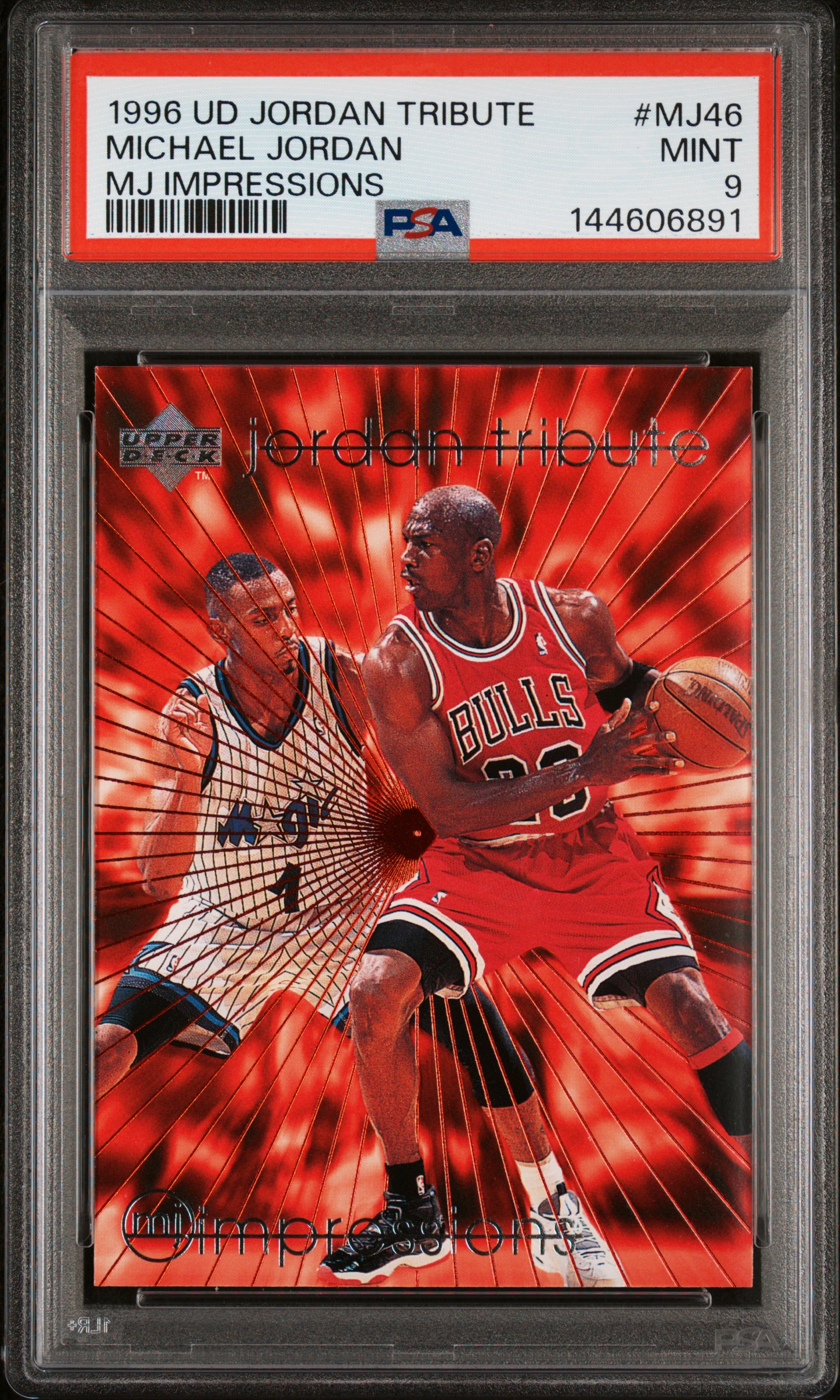 Michael Jordan 1996 Upper Deck Jordan Tribute MJ Impressions Chicago Bulls Basketball Card #MJ46 Graded PSA 9 Cert #144606891