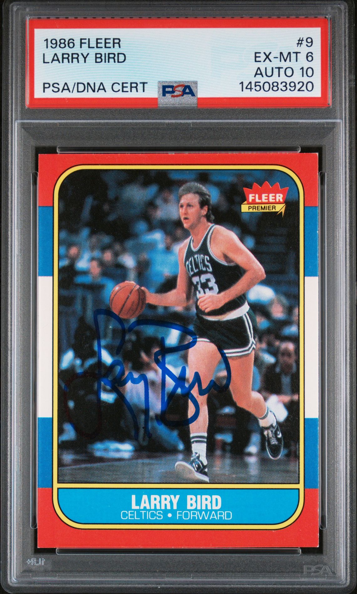 Larry Bird 1986 Fleer Boston Celtics Signed Basketball Card #9 Auto 10 Graded PSA 6 Cert #145083920